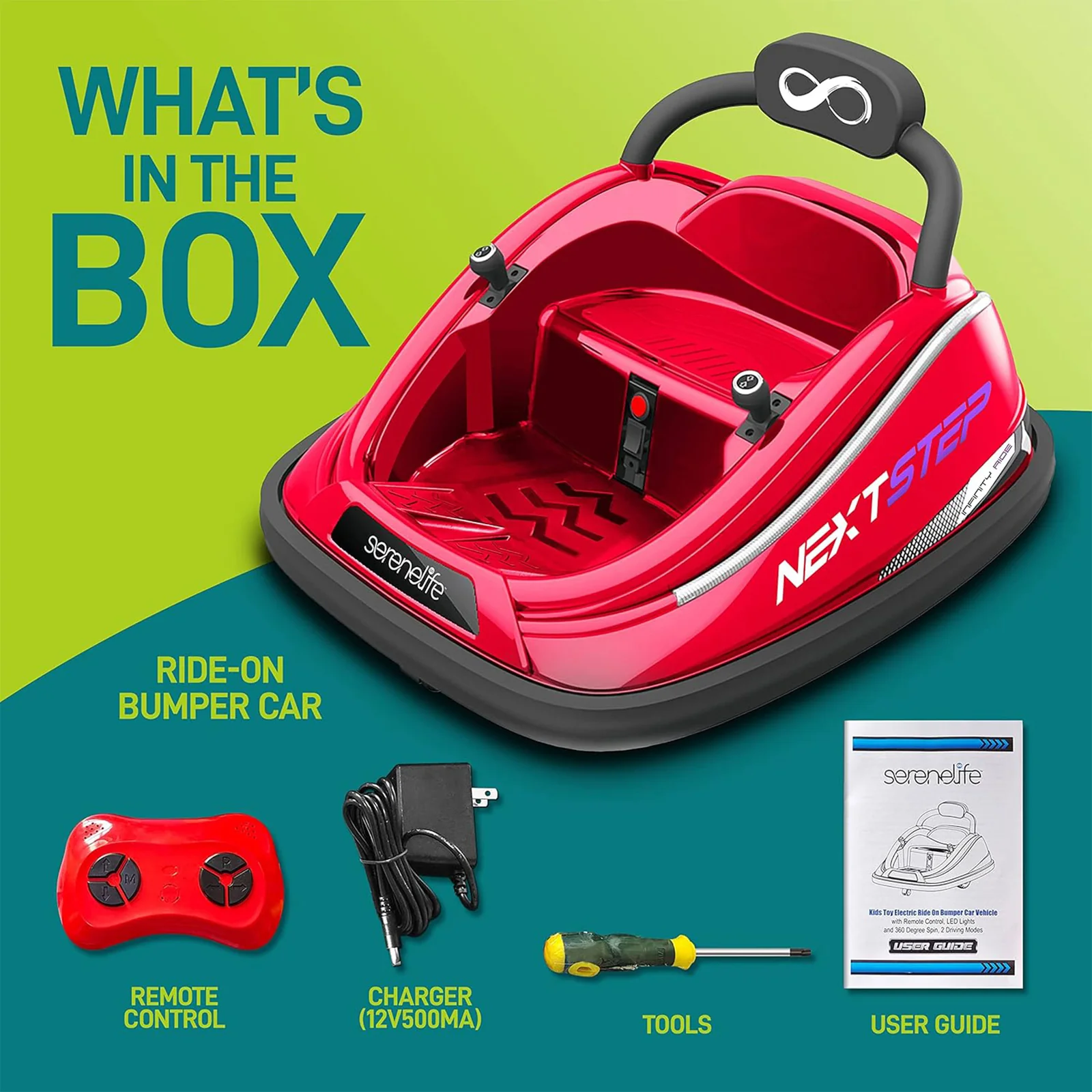 360 Degree Rotating Bumper Car with Adjustable Belt and Controls in Red - Image 5