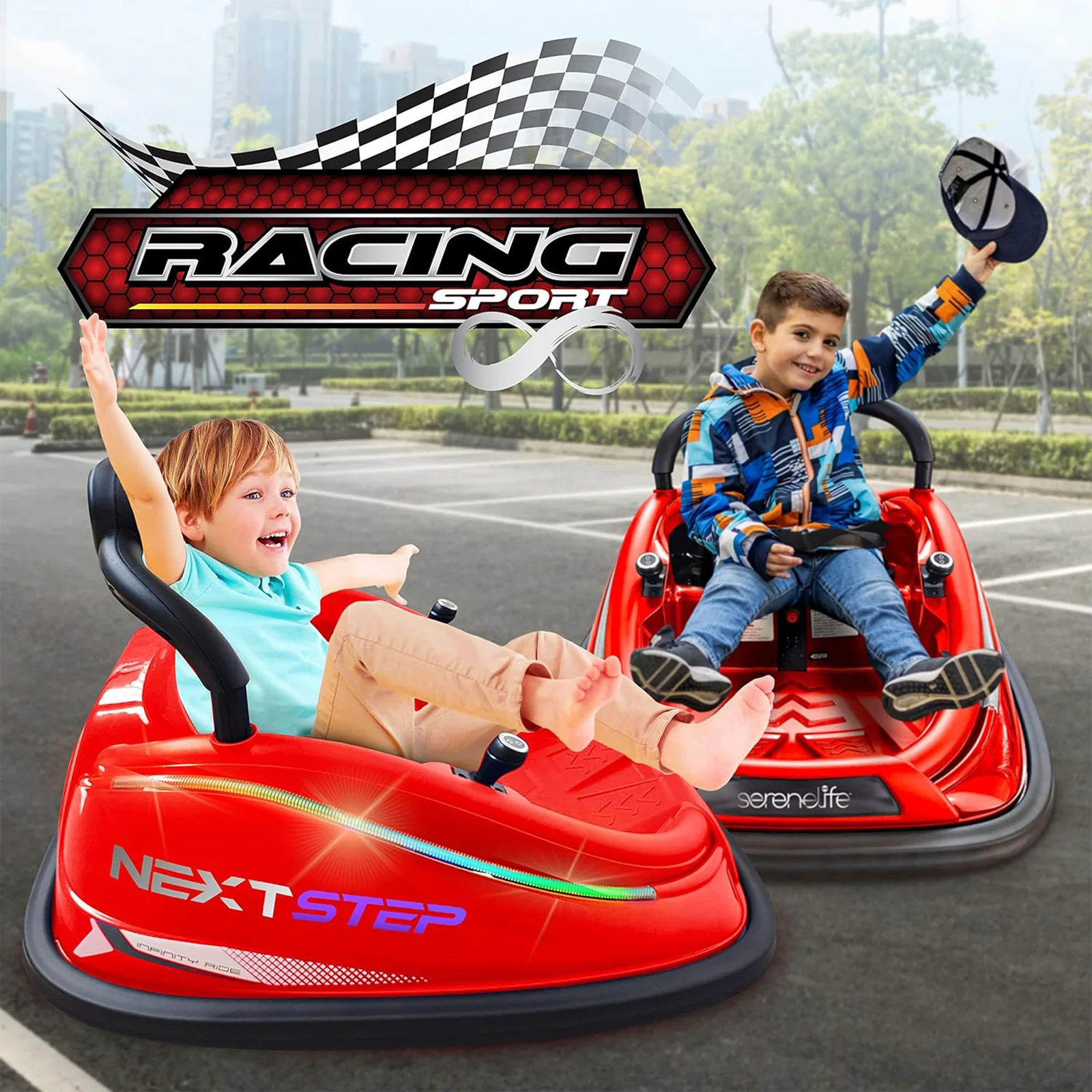 360 Degree Rotating Bumper Car with Adjustable Belt and Controls in Red - Image 7