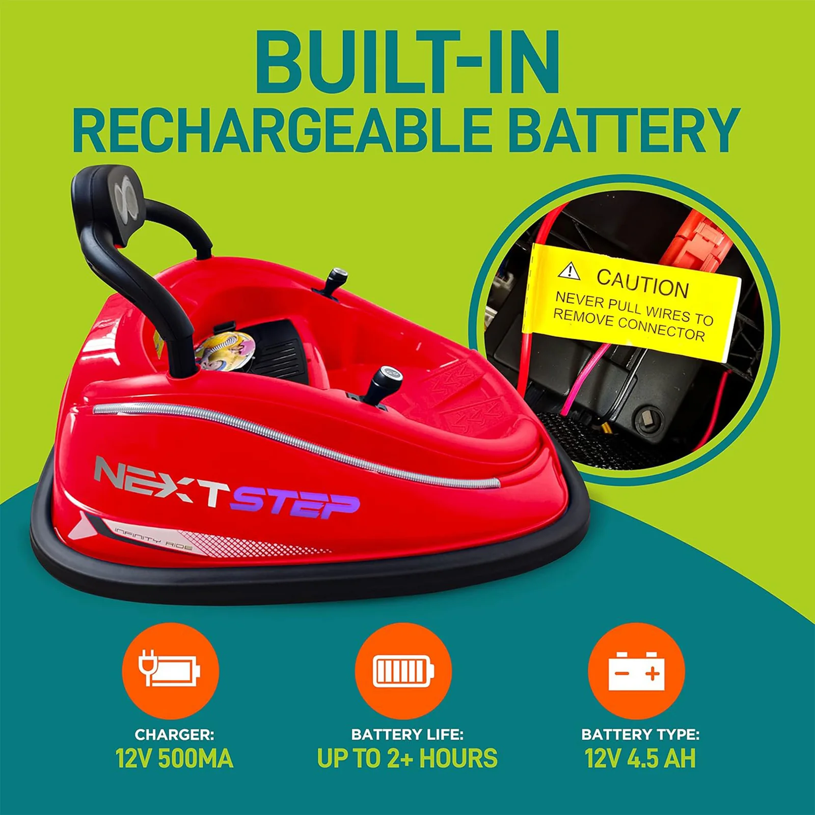 360 Degree Spinning Bumper Car with Adjustable Belt and Controls, Red - Image 3
