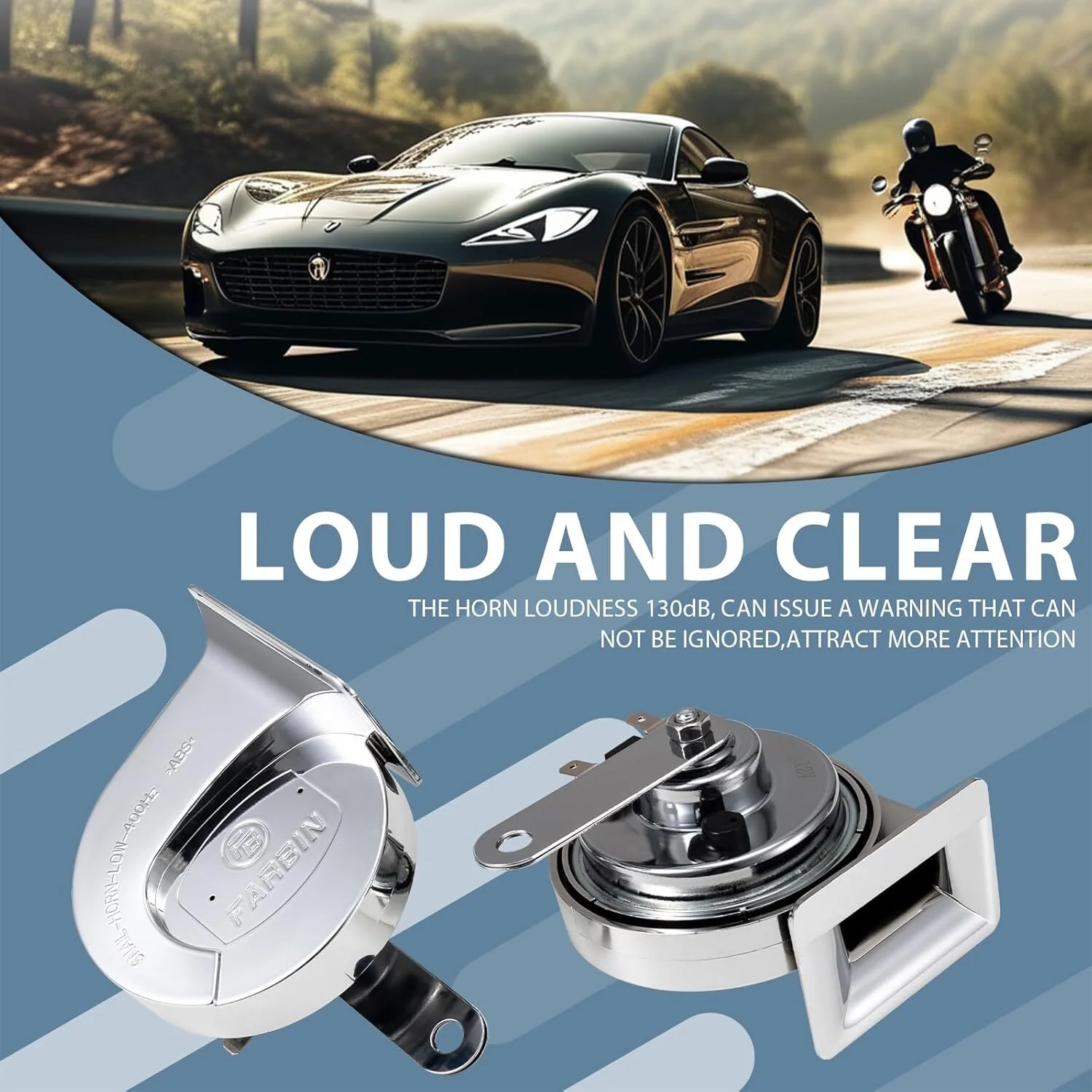 Silvery Chrome Snail Horn with 130dB Loud Dual Electric Car and Train Sounds - Image 3