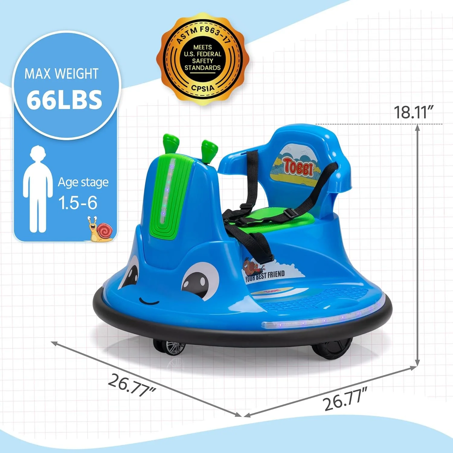 12V Electric Snail Baby Bumper Car Ride-On Toy with Remote Control for Kids - Image 3