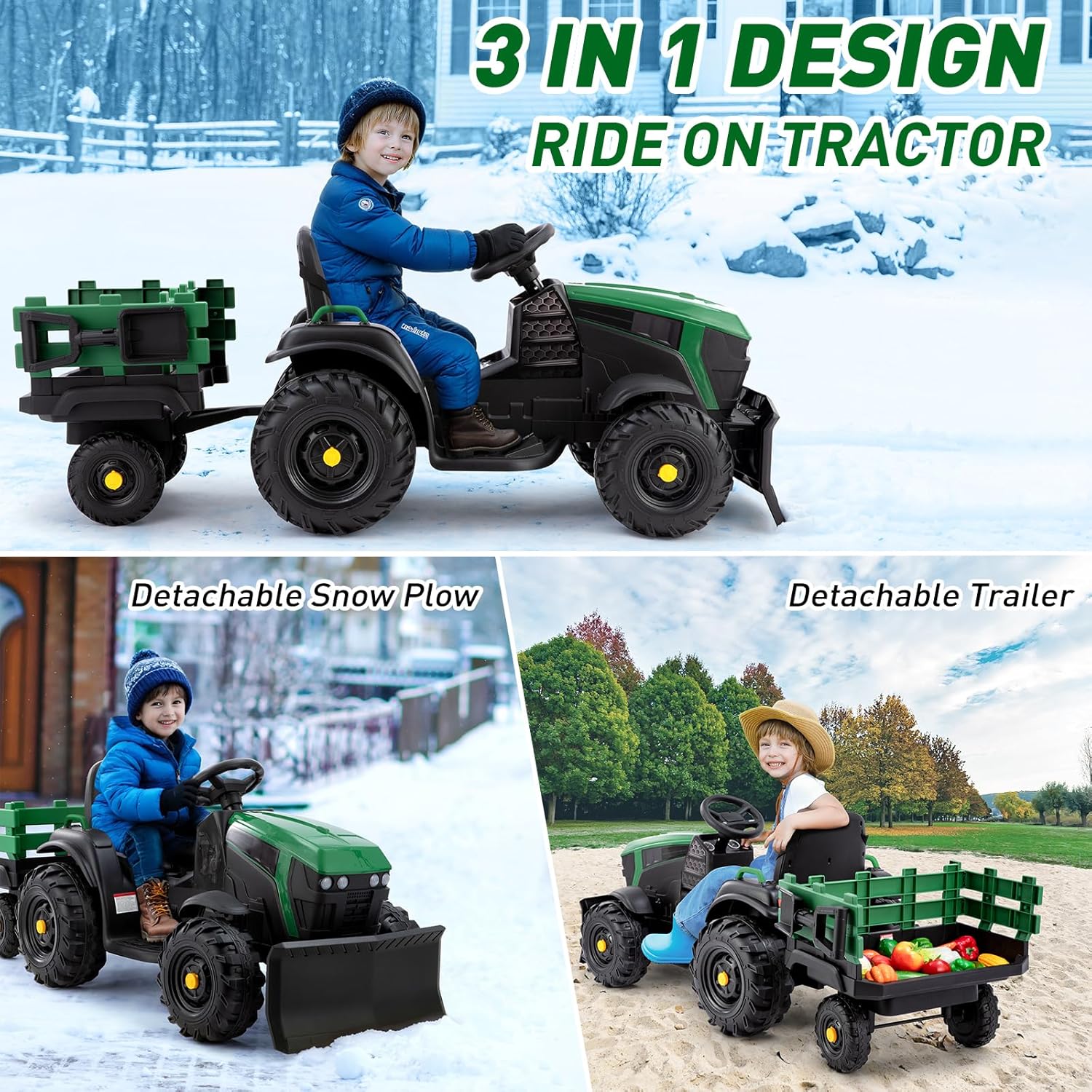24V Ride-On Snow SUV Toy with Snow Plow Scoop and Parental Remote Control - Image 4