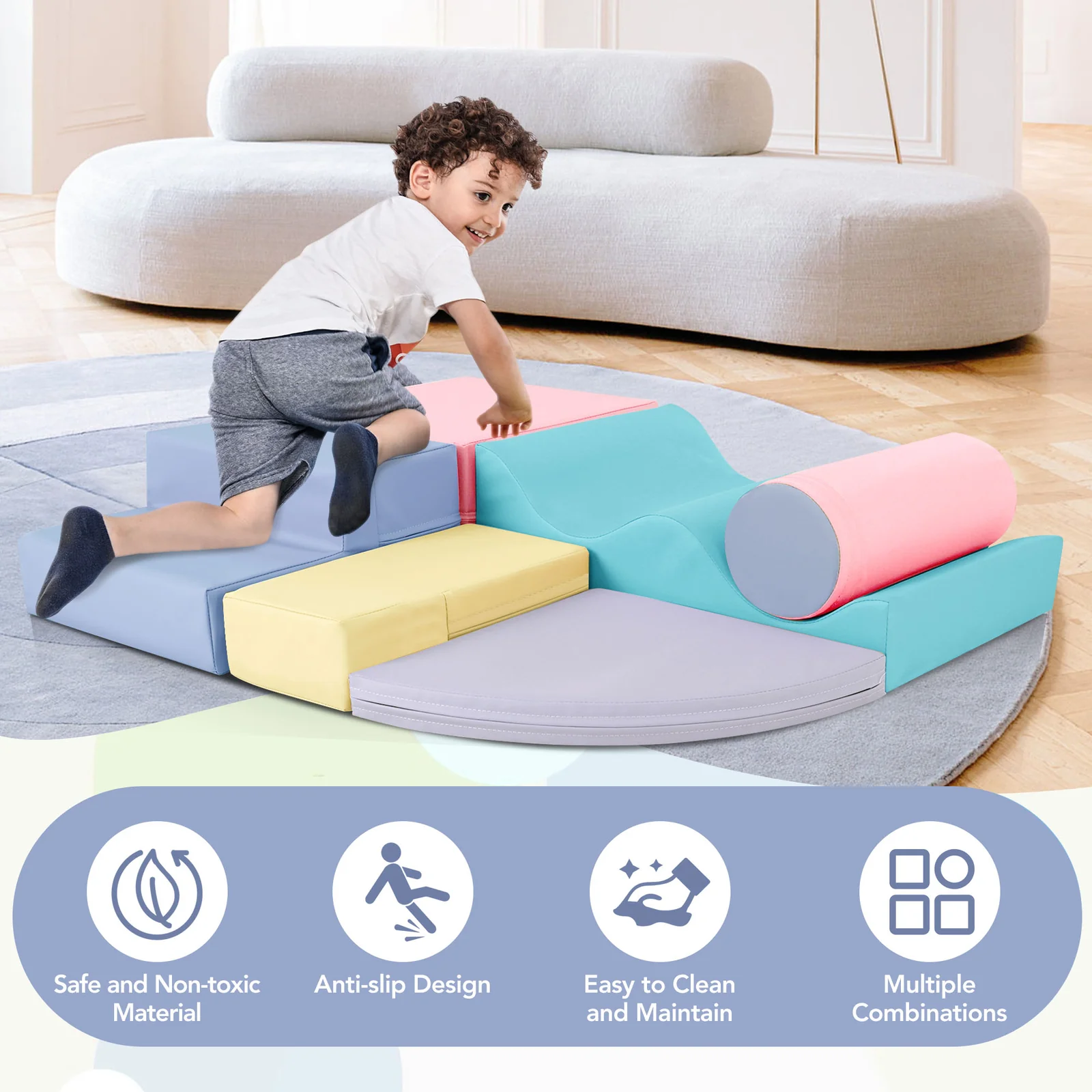 Soft Climb and Crawl Foam Playset 6-in-1 Soft Play Equipment for Active Play - Image 5