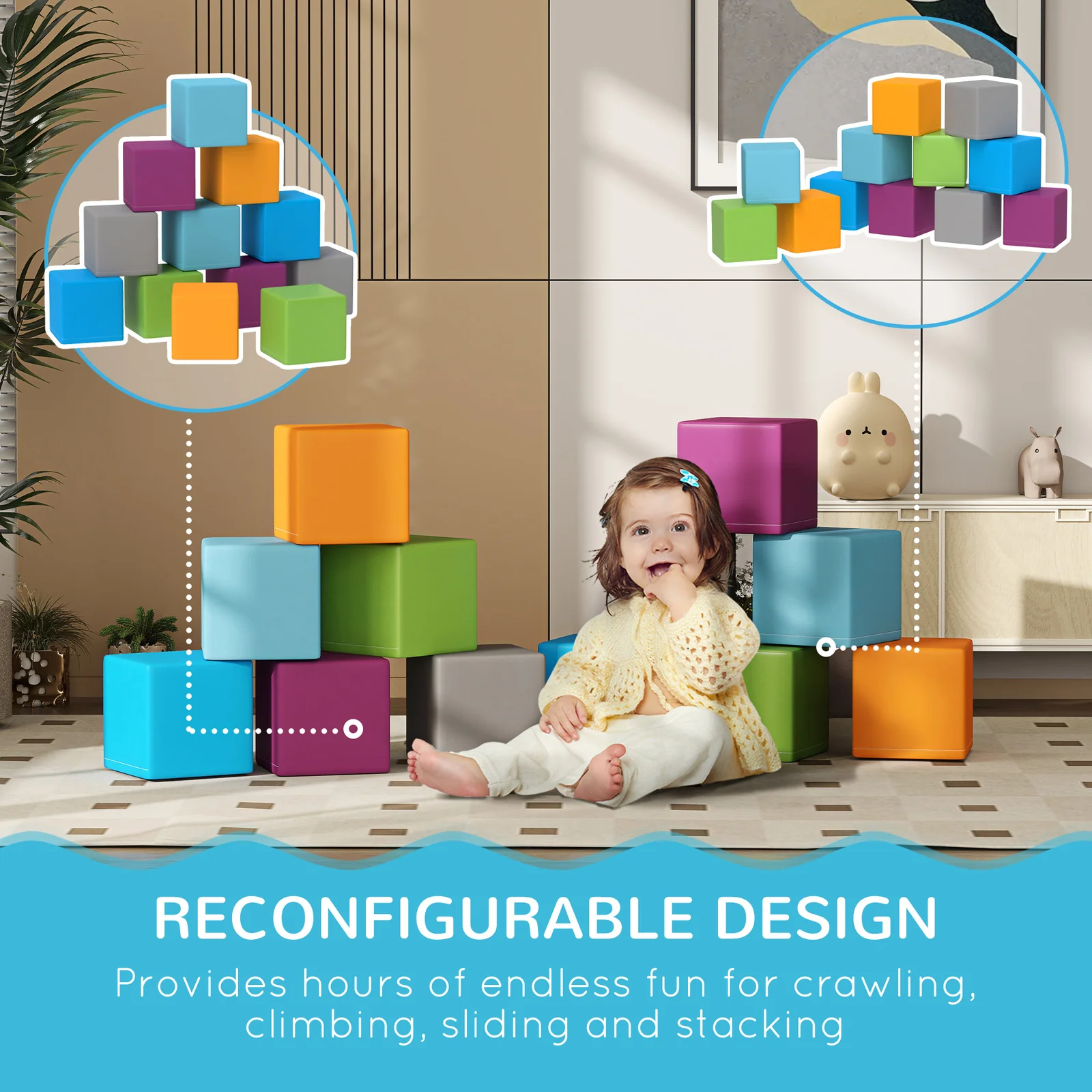 12-Piece Soft Foam Building and Stacking Blocks Toy Set - Image 3