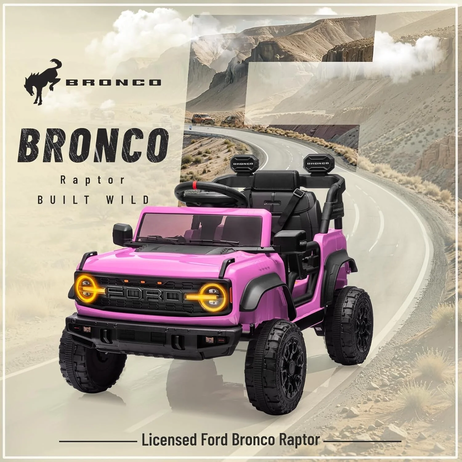 12V Electric Ford Bronco Ride-On Car with Remote Control and Safety Seat Belt for Ages 3-8 - Image 4