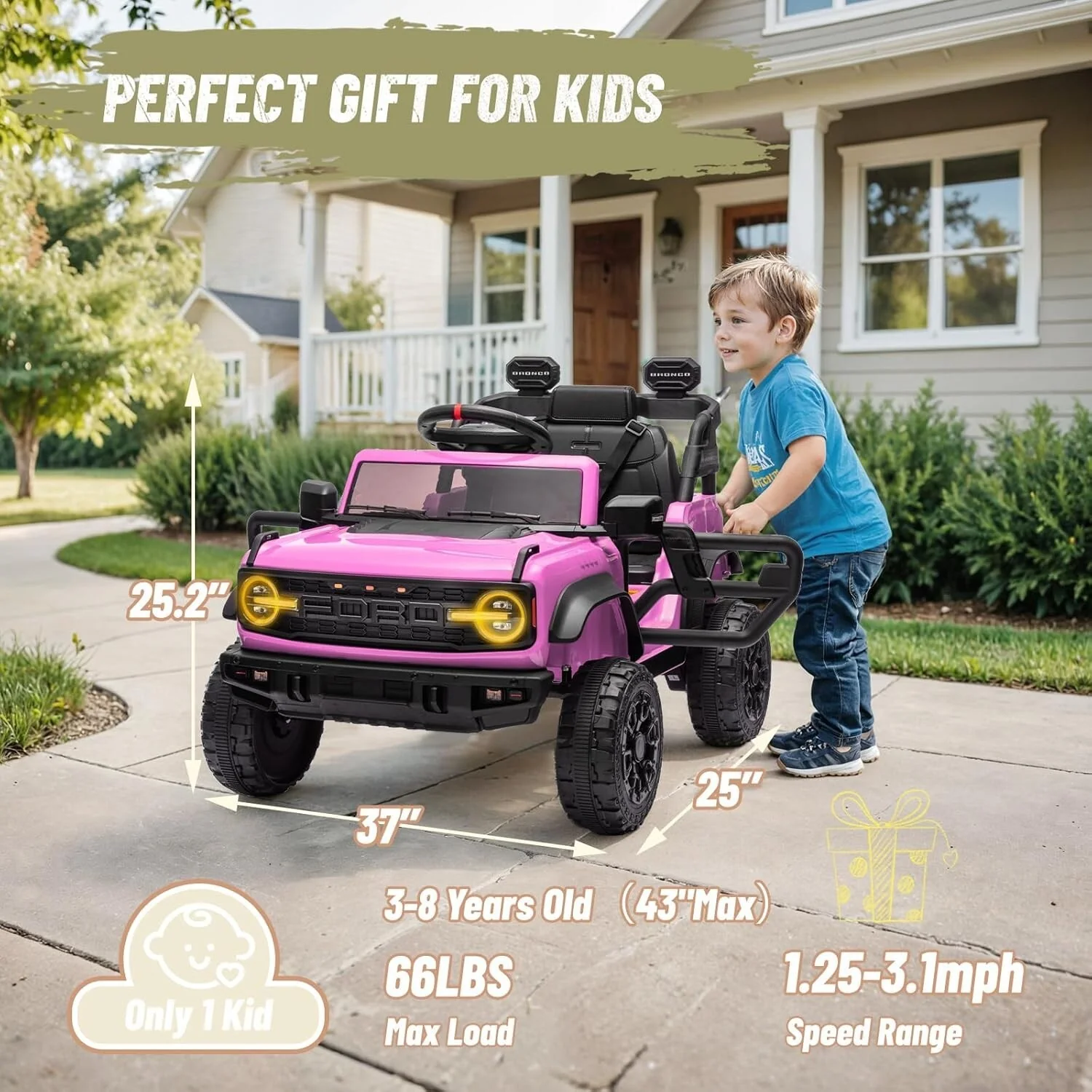 12V Electric Ford Bronco Ride-On Car with Remote Control and Safety Seat Belt for Ages 3-8 - Image 5