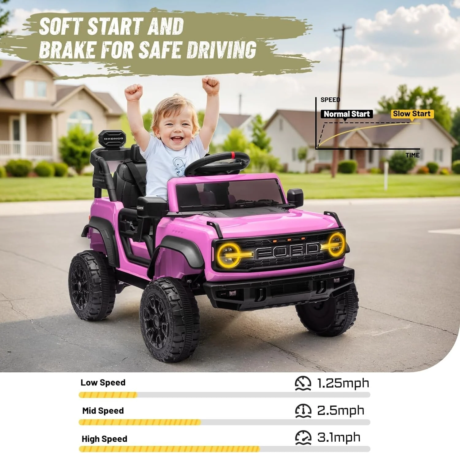 12V Electric Ford Bronco Ride-On Car with Remote Control and Safety Seat Belt for Ages 3-8 - Image 8