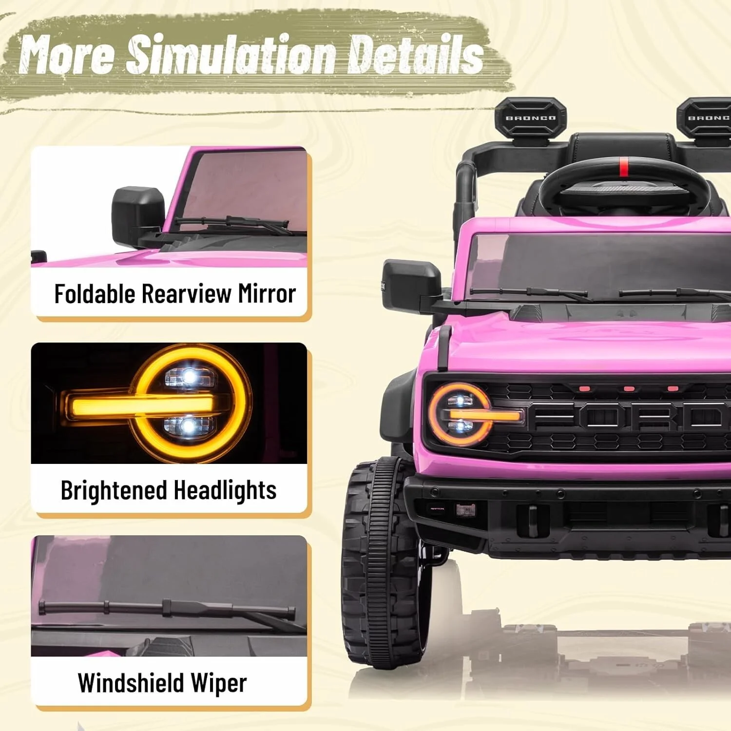 12V Electric Ford Bronco Ride-On Car with Remote Control and Safety Seat Belt for Ages 3-8 - Image 9