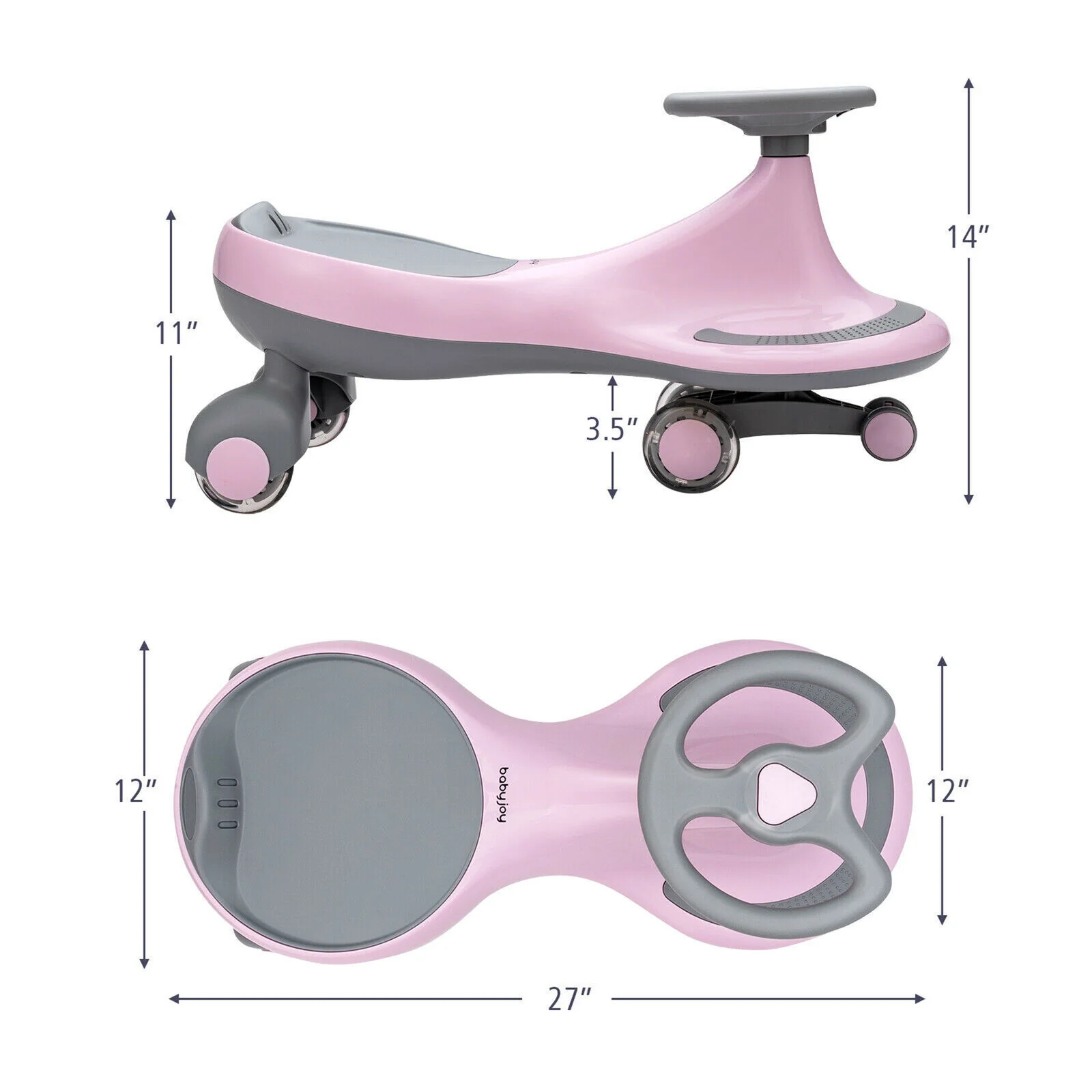 Sparkling Pink Wiggle Car Ride-on Toy for Toddlers and Kids with Flashing Wheels - Image 3