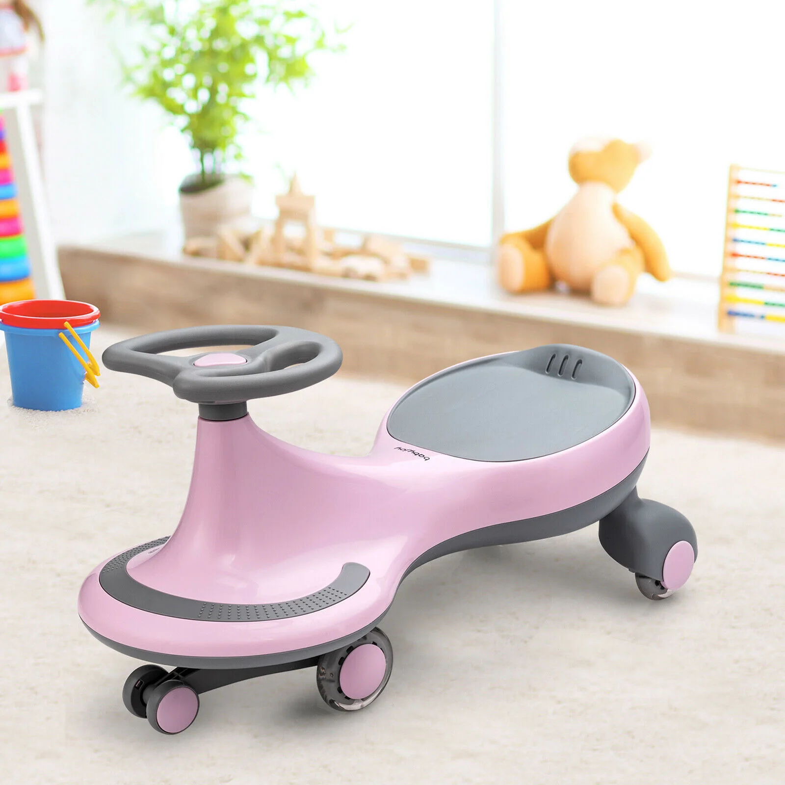 Sparkling Pink Wiggle Car Ride-on Toy for Toddlers and Kids with Flashing Wheels - Image 5