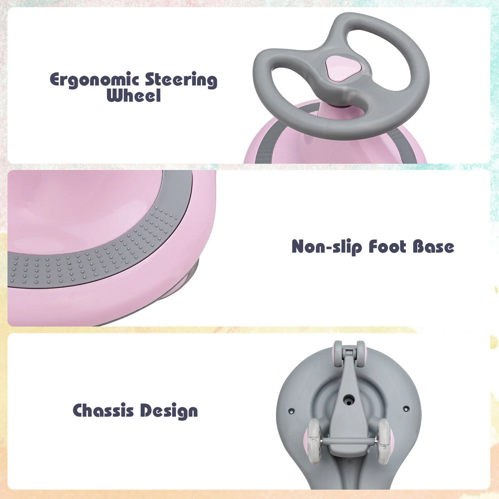 Sparkling Pink Wiggle Car Ride-on Toy for Toddlers and Kids with Flashing Wheels - Image 9