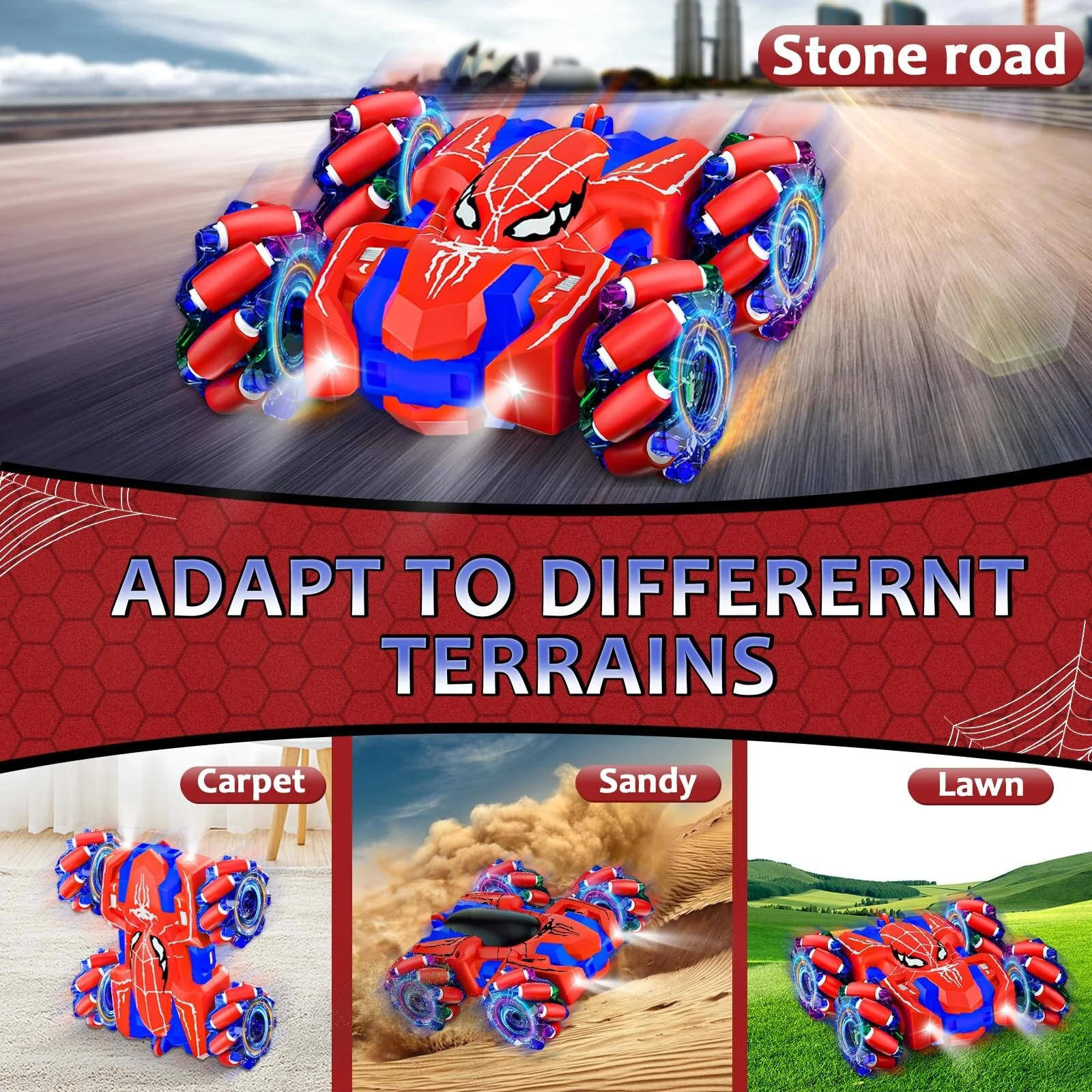 Rechargeable Spider Remote Control Car for Boys with LED Lights - Image 4