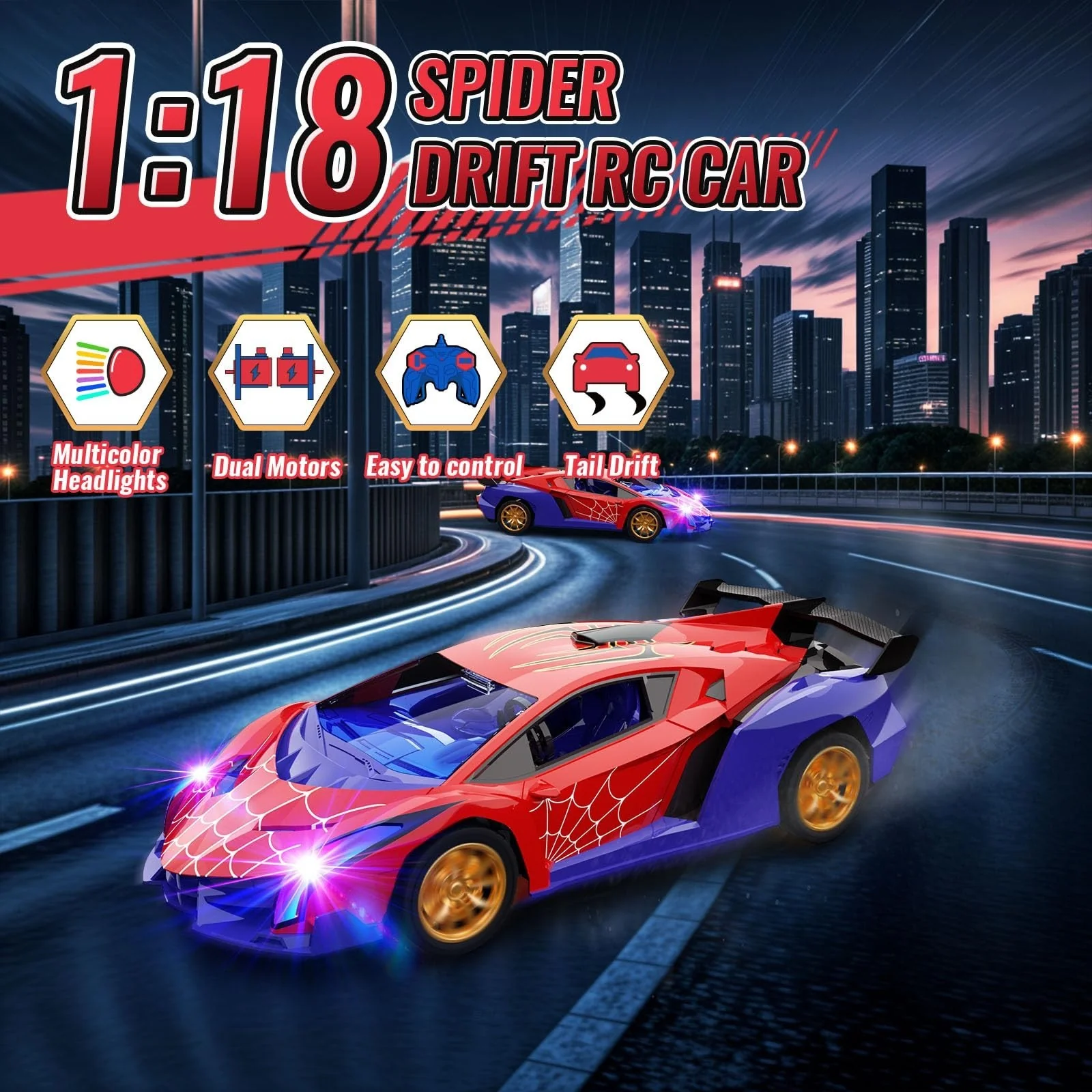 Multicolor Flashing Light Spider Drift RC Car - Image 3