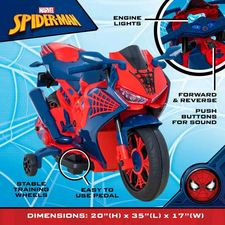 Spiderman 6V Motorcycle Ride On for Kids, Ages 3+, with Rechargeable Battery and 65lbs Weight Capacity - Image 2