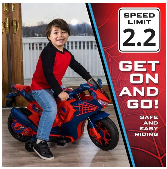 6V Spider-Man Ride-On Motorcycle Toy for Kids Ages 3+ with Rechargeable Battery - Image 3