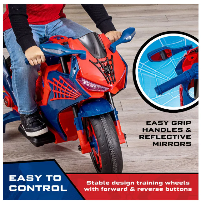 6V Spider-Man Ride-On Motorcycle Toy for Kids Ages 3+ with Rechargeable Battery - Image 4
