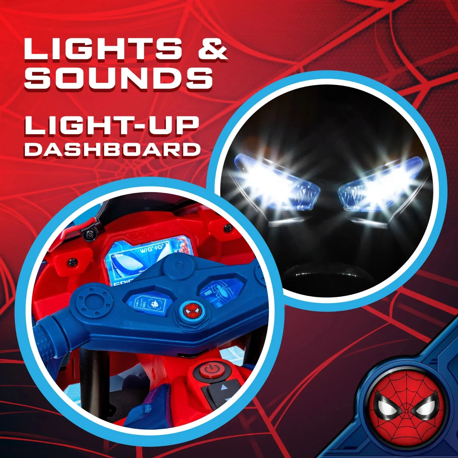 Spider-Man 6V Kids Ride-On Motorcycle with Lights, Sounds, and Training Wheels - Image 3