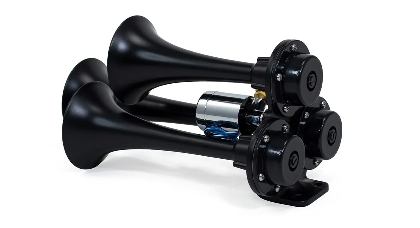 Stealth Black Caboose 12/24 Volt Air Horn with 3 Trumpets and Unique Tone - Image 2