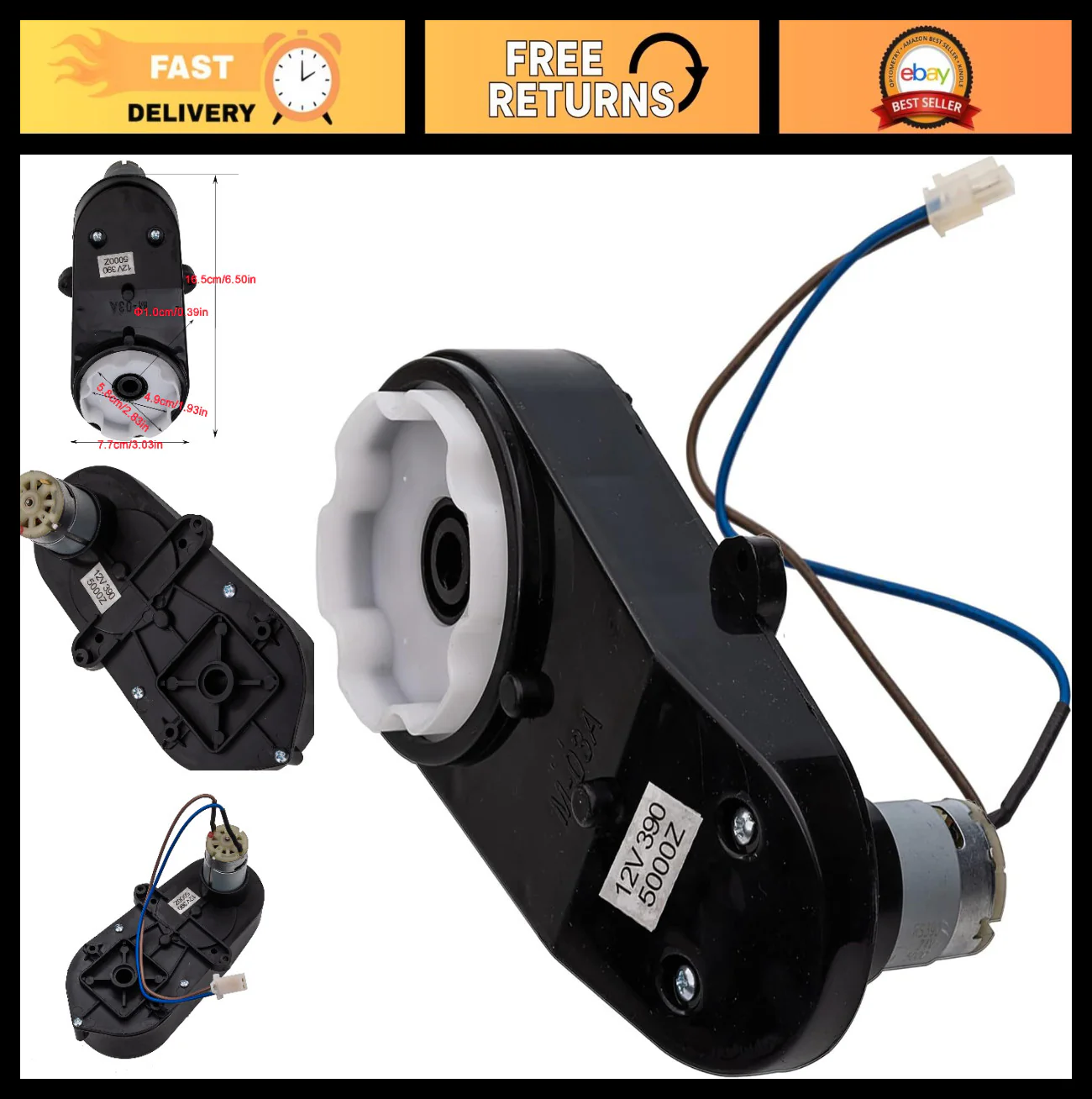 RS390 12V Low Speed Motor Gearbox for Kids Ride-On Cars