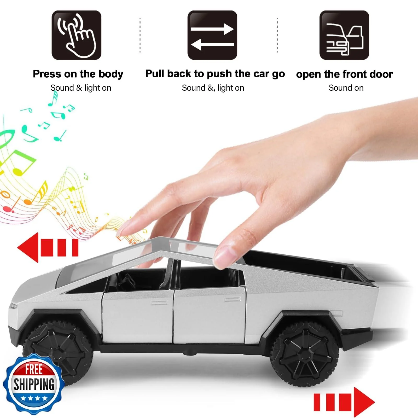 1/36 Scale Pickup Truck Toy Car with Lights for Boys and Girls - Image 2
