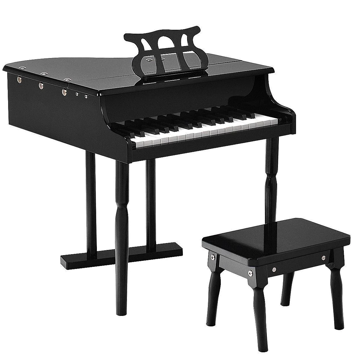 Stylish and Sturdy 30-Key Children's Grand Piano with Bench in Black - Image 4