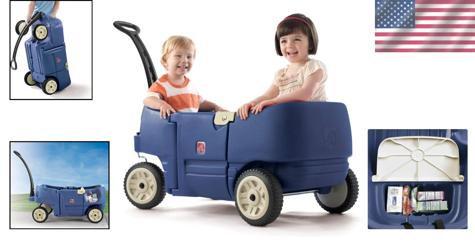 Denim Blue Kids Wagon with Cup Holders for Safe Outdoor Riding - Image 2