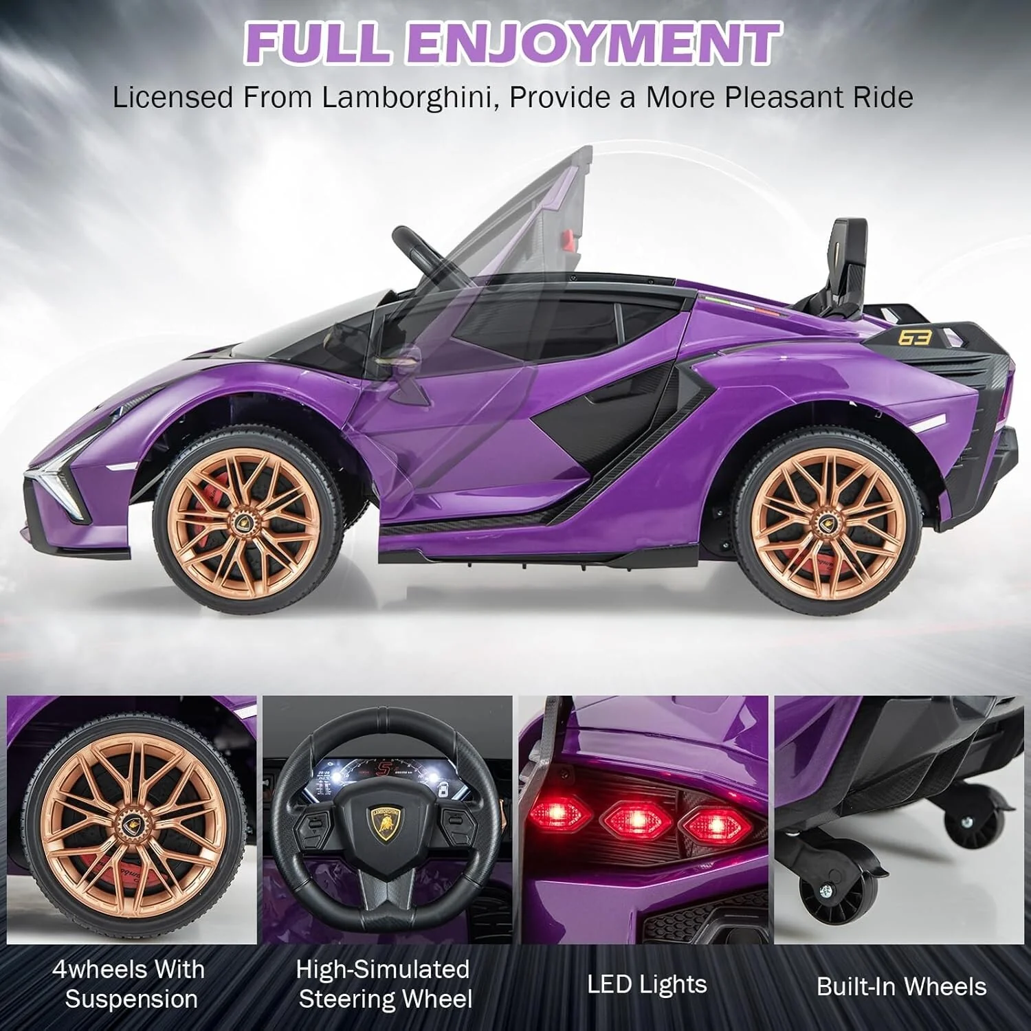 Purple Kids Remote Control Sports Car with Suspension and Sound Effects - Image 4