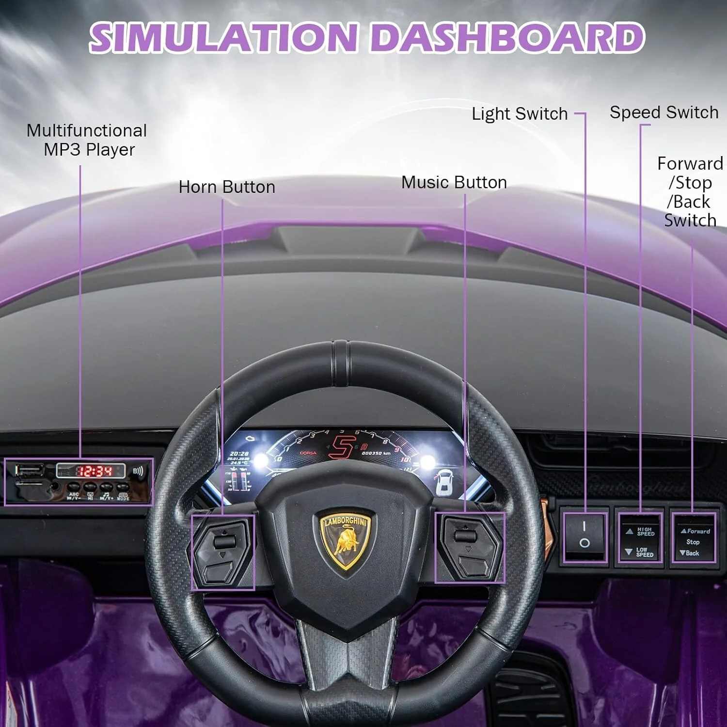 Purple Kids Remote Control Sports Car with Suspension and Sound Effects - Image 6