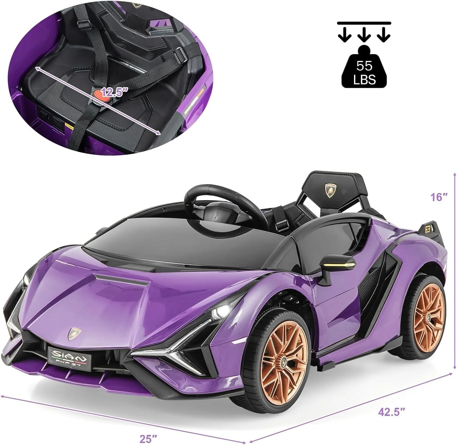 Purple Kids Remote Control Sports Car with Suspension and Sound Effects - Image 7