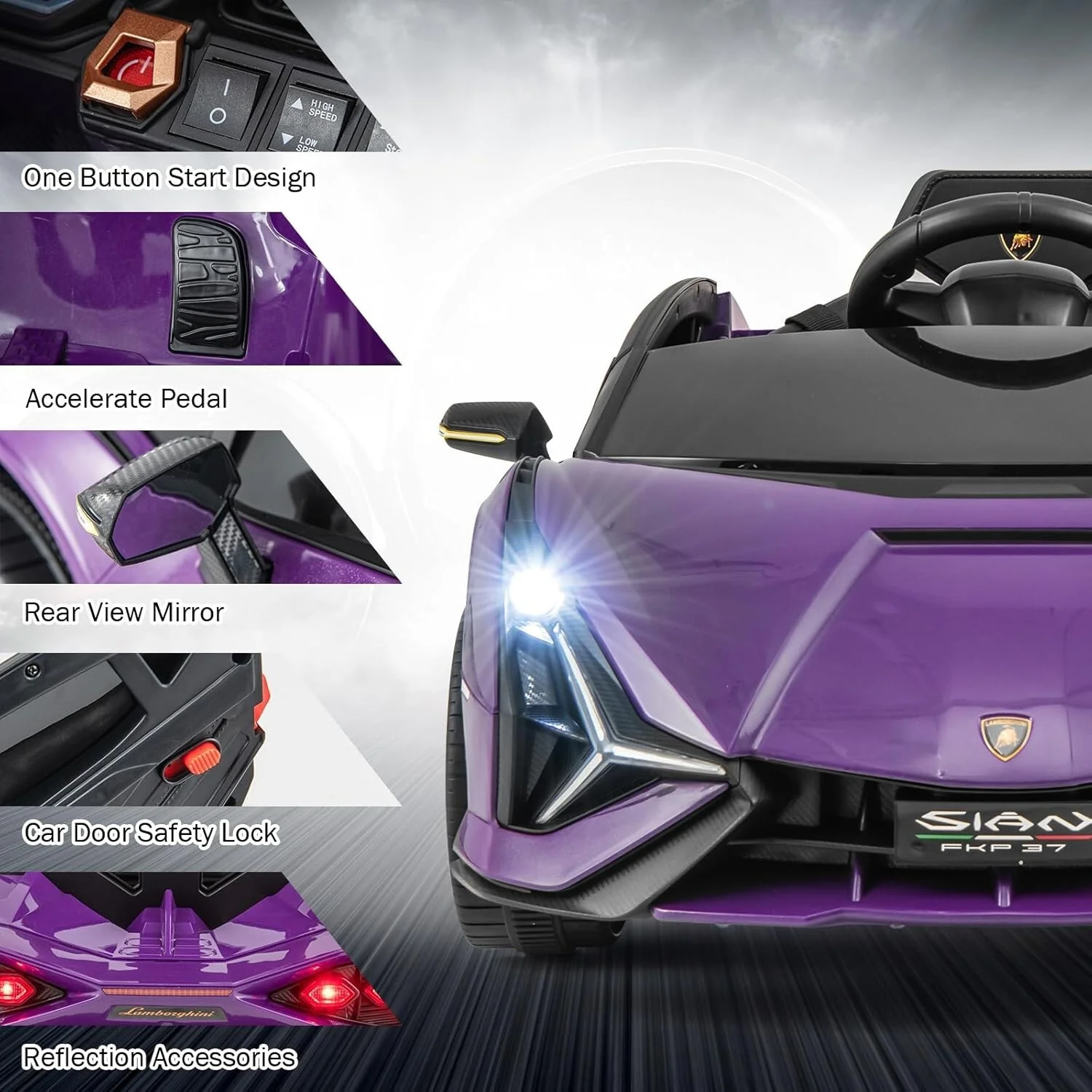 Purple Kids Remote Control Sports Car with Suspension and Sound Effects - Image 8