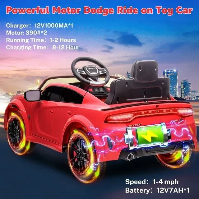 12V Licensed Dodge Charger SRT Electric Ride-On Car for Kids - Image 4