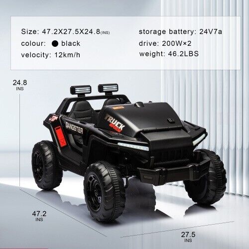 Supercharged Leather Seat 4-Wheel Kids Ride-On Car with Dual 200W Motors - 24V, 7A, 200W x 2 - Image 4