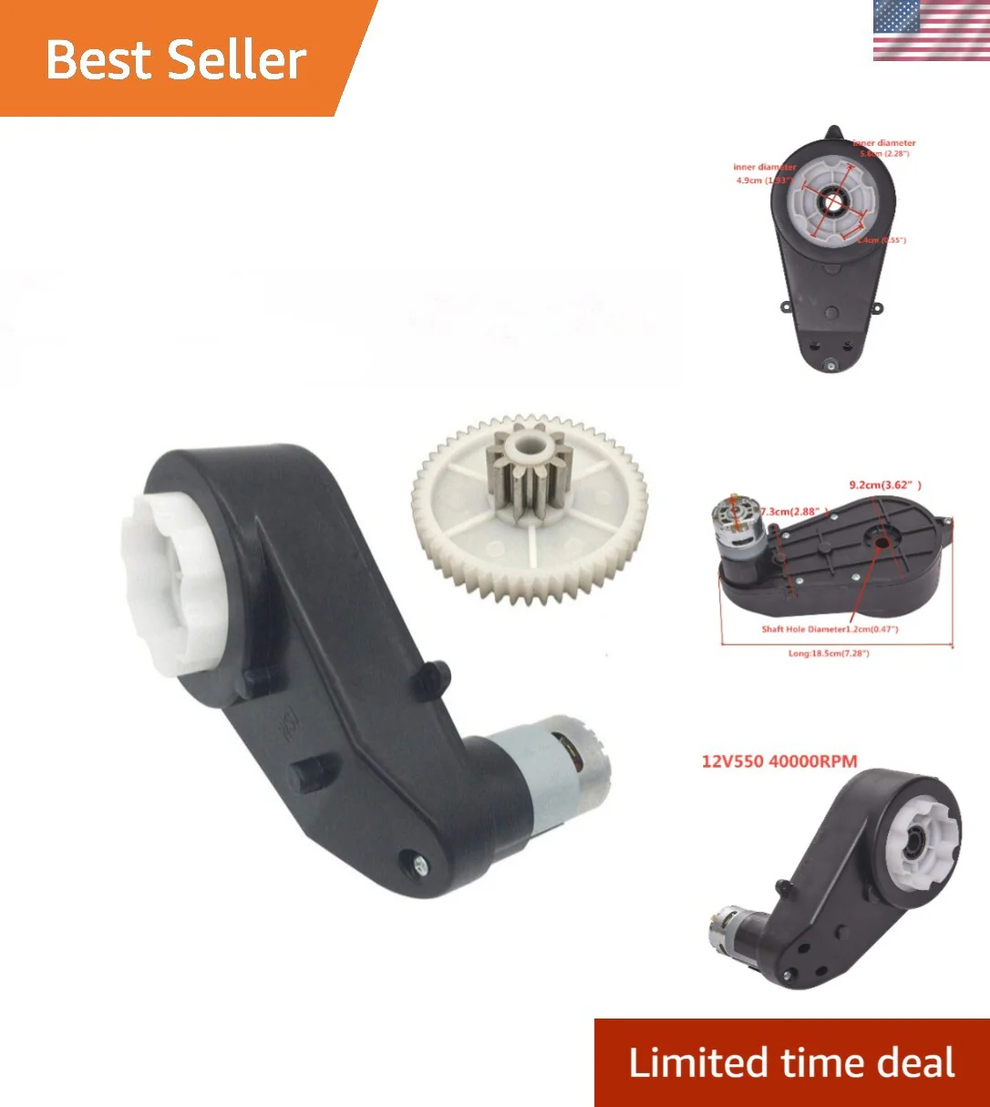 12V DC Motor and Gearbox for Kids Ride-On Car Repairs and Upgrades