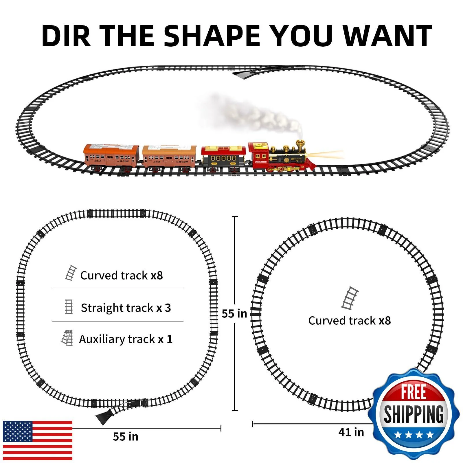 Train Set for Toddlers Ages 3-5 with Steam Engine and Cargo Car - Image 2