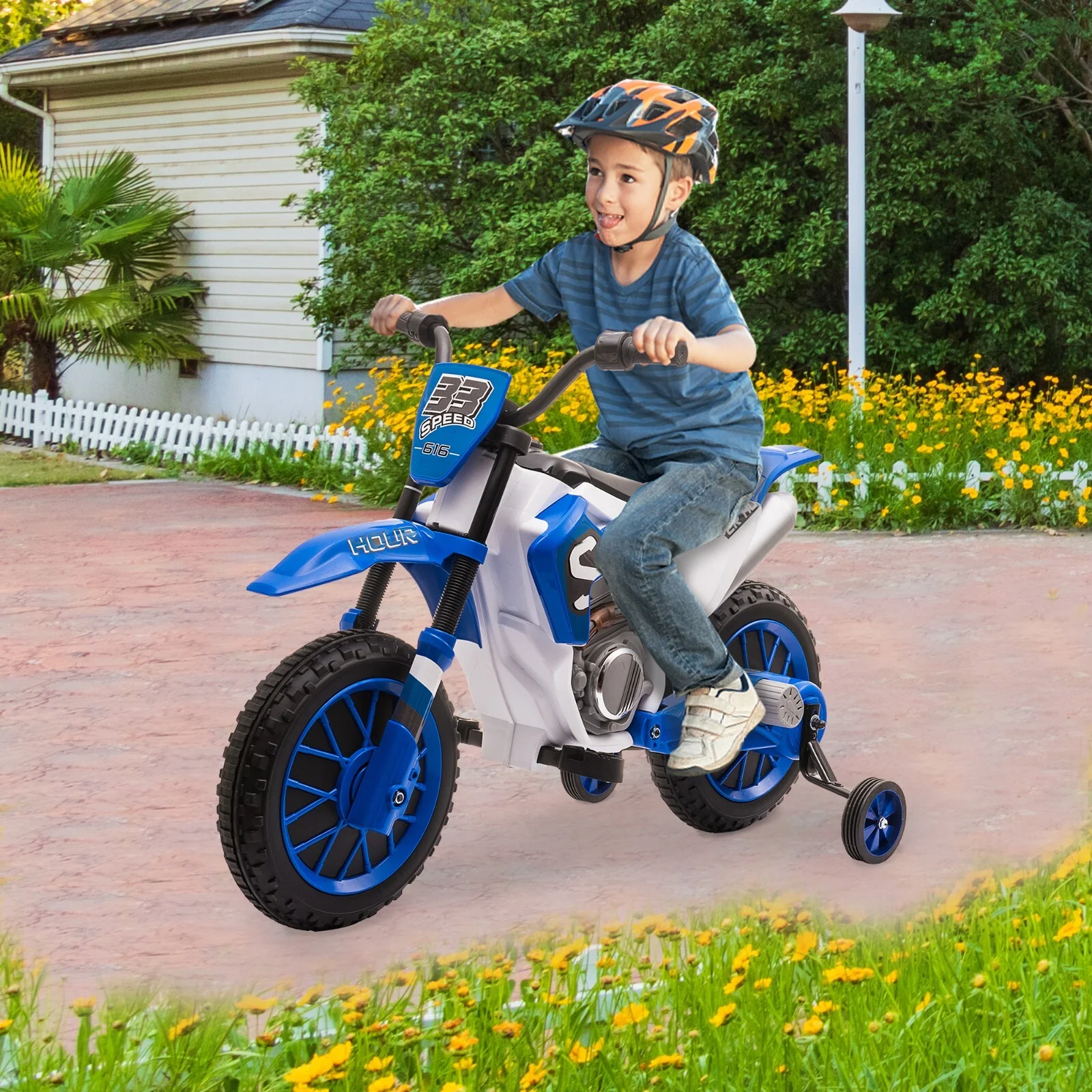 Electric 12V Blue Kids Ride-On Motorcycle with Training Wheels - Image 16