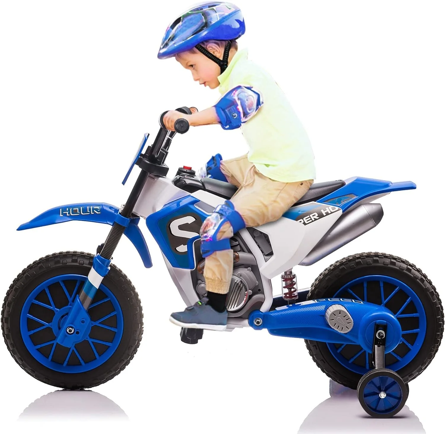 Electric 12V Blue Kids Ride-On Motorcycle with Training Wheels - Image 17