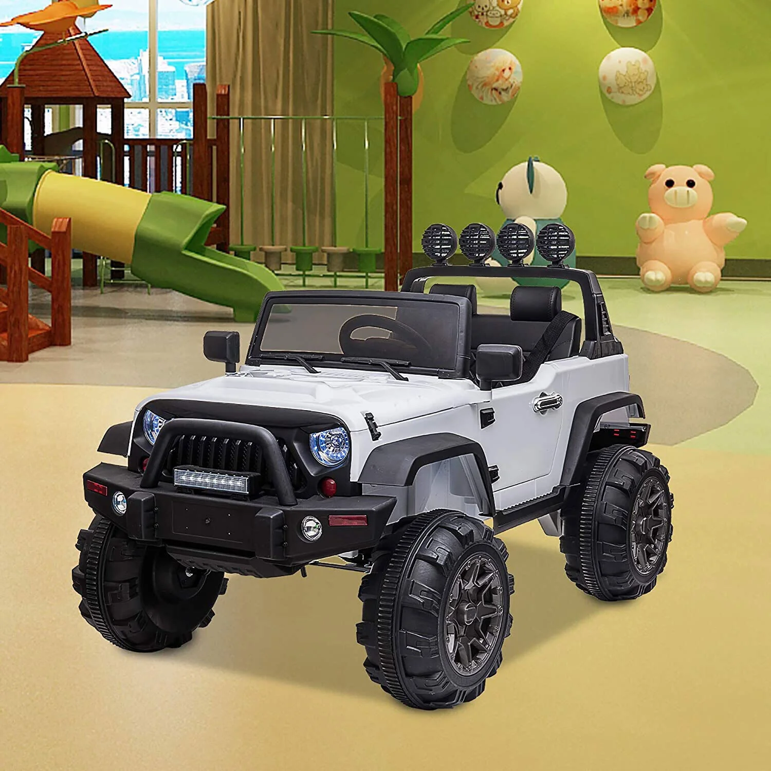 TOBBI 12V 2-Speed Battery Powered Jeep Wrangler Ride On Toy - White (Open Box) - Image 4