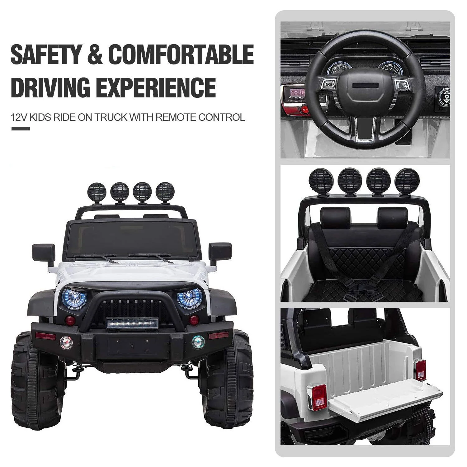 TOBBI 12V 2-Speed Battery Powered Jeep Wrangler Ride On Toy - White (Open Box) - Image 5