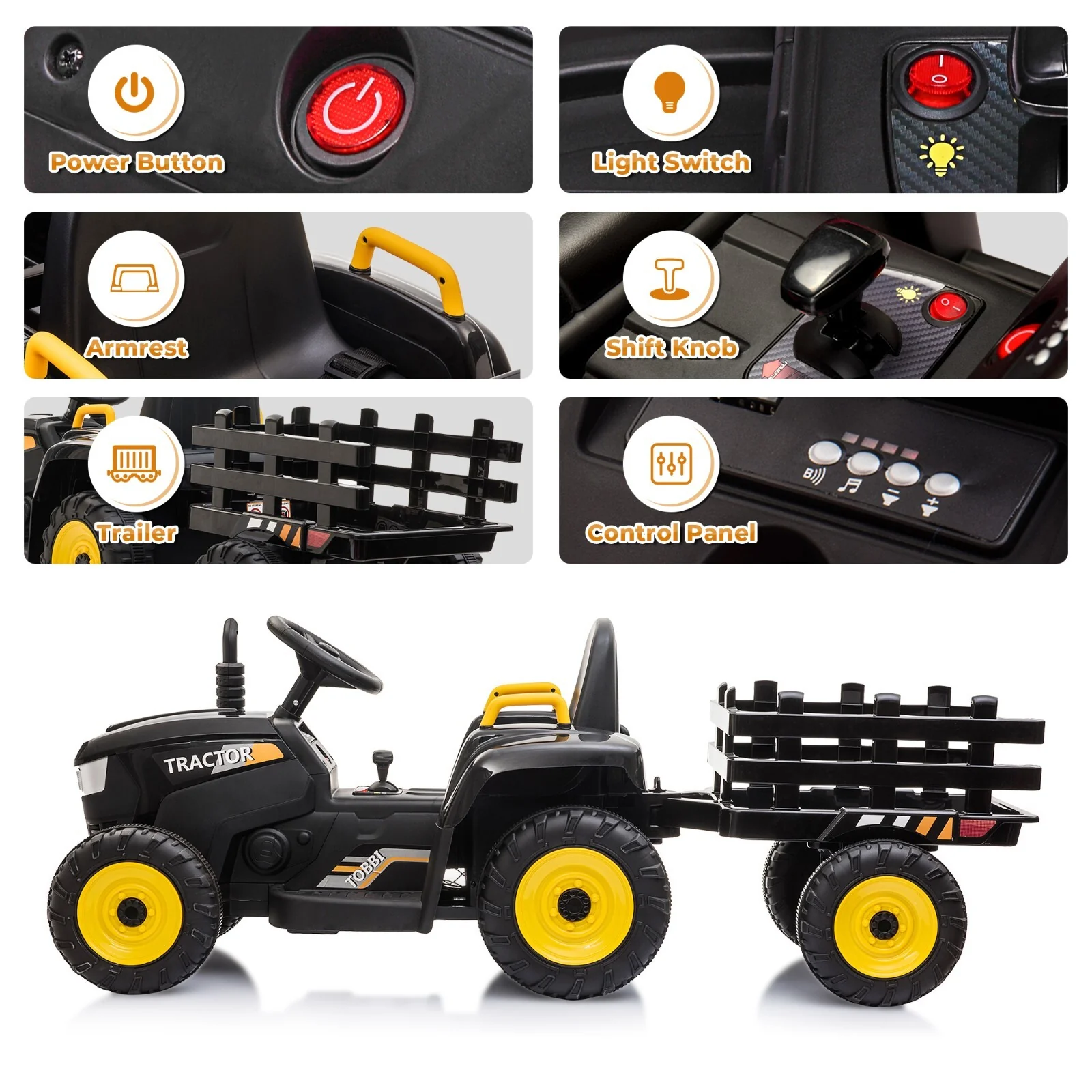 12V Battery-Powered Ride-On Tractor Toy with Trailer and 35W Dual Motor - Image 7