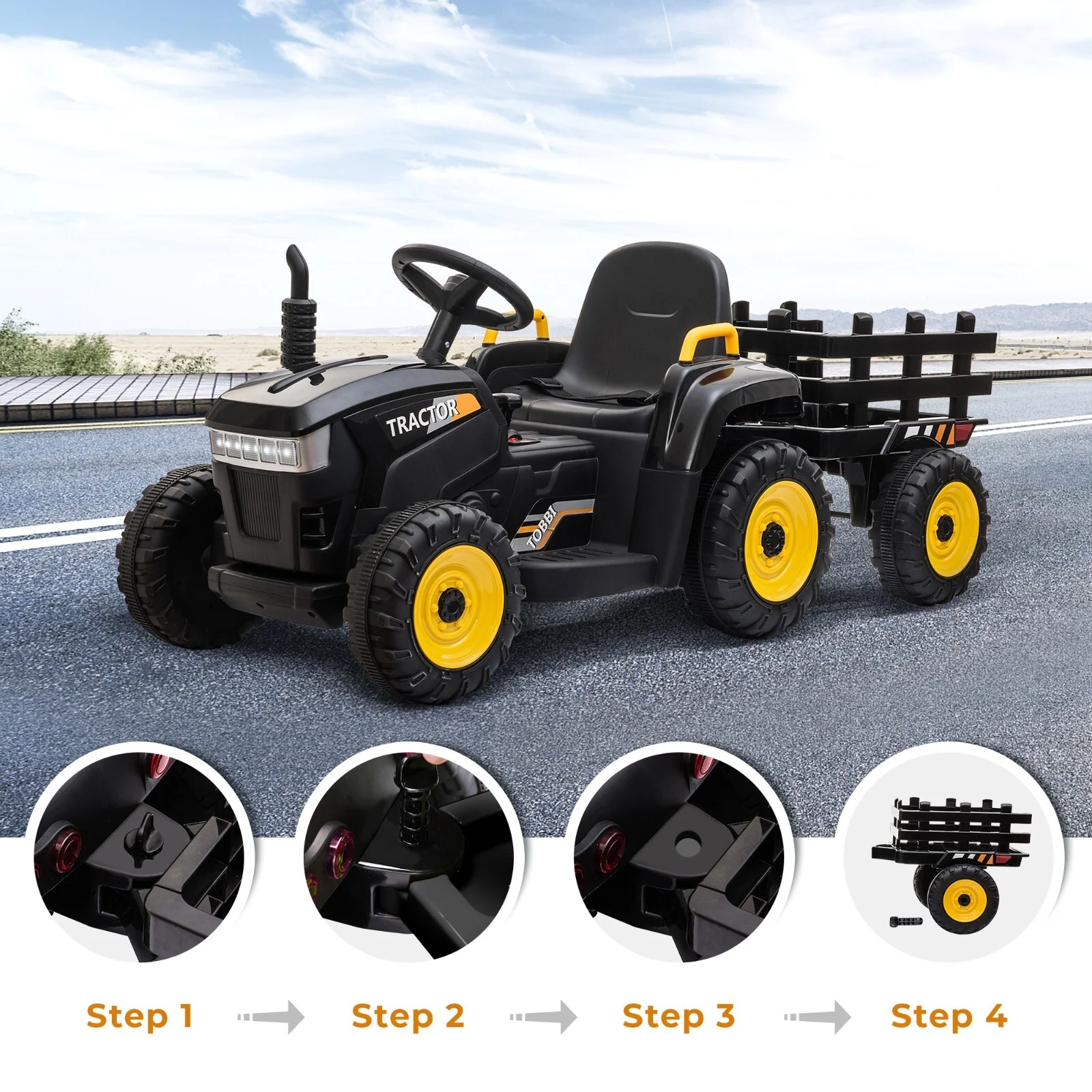 12V Battery-Powered Ride-On Tractor Toy with Trailer and 35W Dual Motor - Image 8