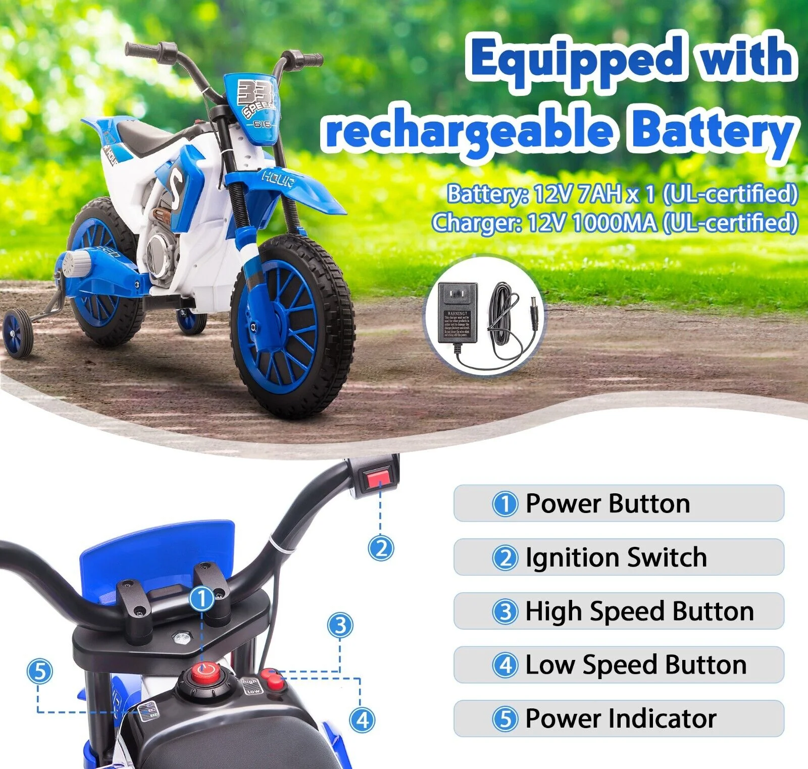 TOBBI 12V Electric Dirt Bike for Kids - Powered Motorbike with Realistic Design - Image 9