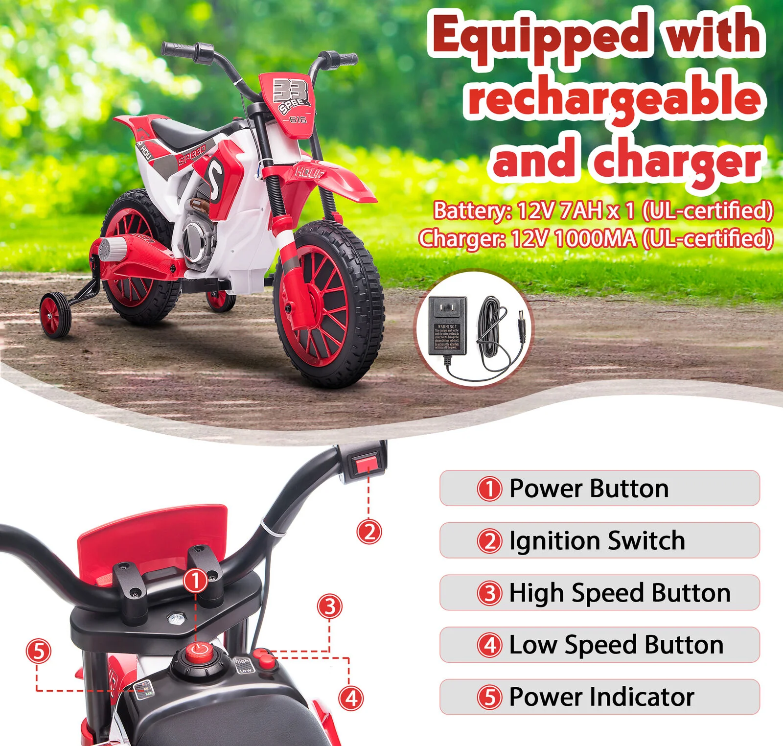 TOBBI 12V Electric Dirt Bike for Kids with Training Wheels - Realistic Motorbike Experience - Image 21
