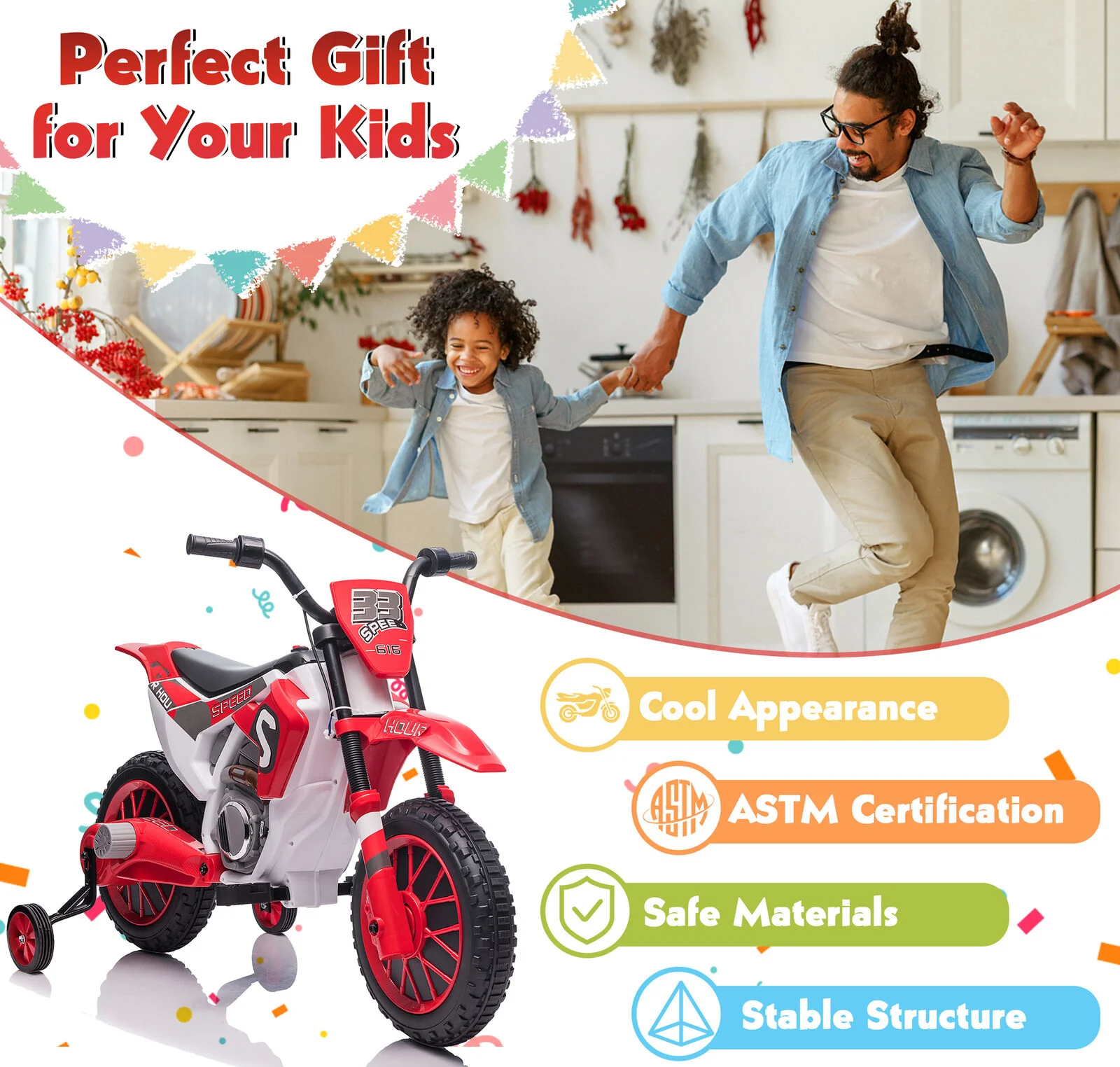 TOBBI 12V Electric Dirt Bike for Kids with Training Wheels - Realistic Motorbike Experience - Image 22