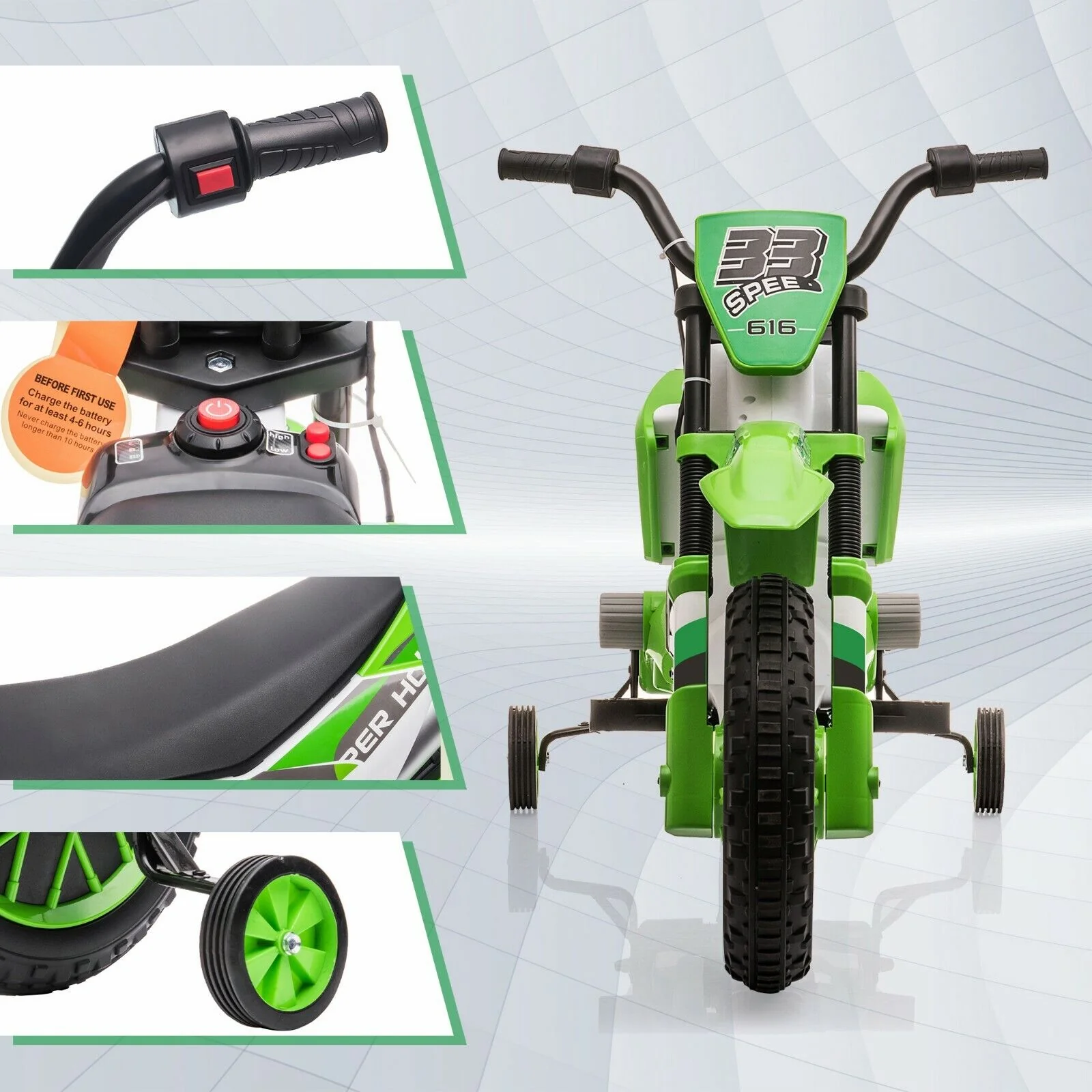 TOBBI 12V Electric Dirt Bike for Kids with Training Wheels - Realistic Motorbike Experience - Image 39