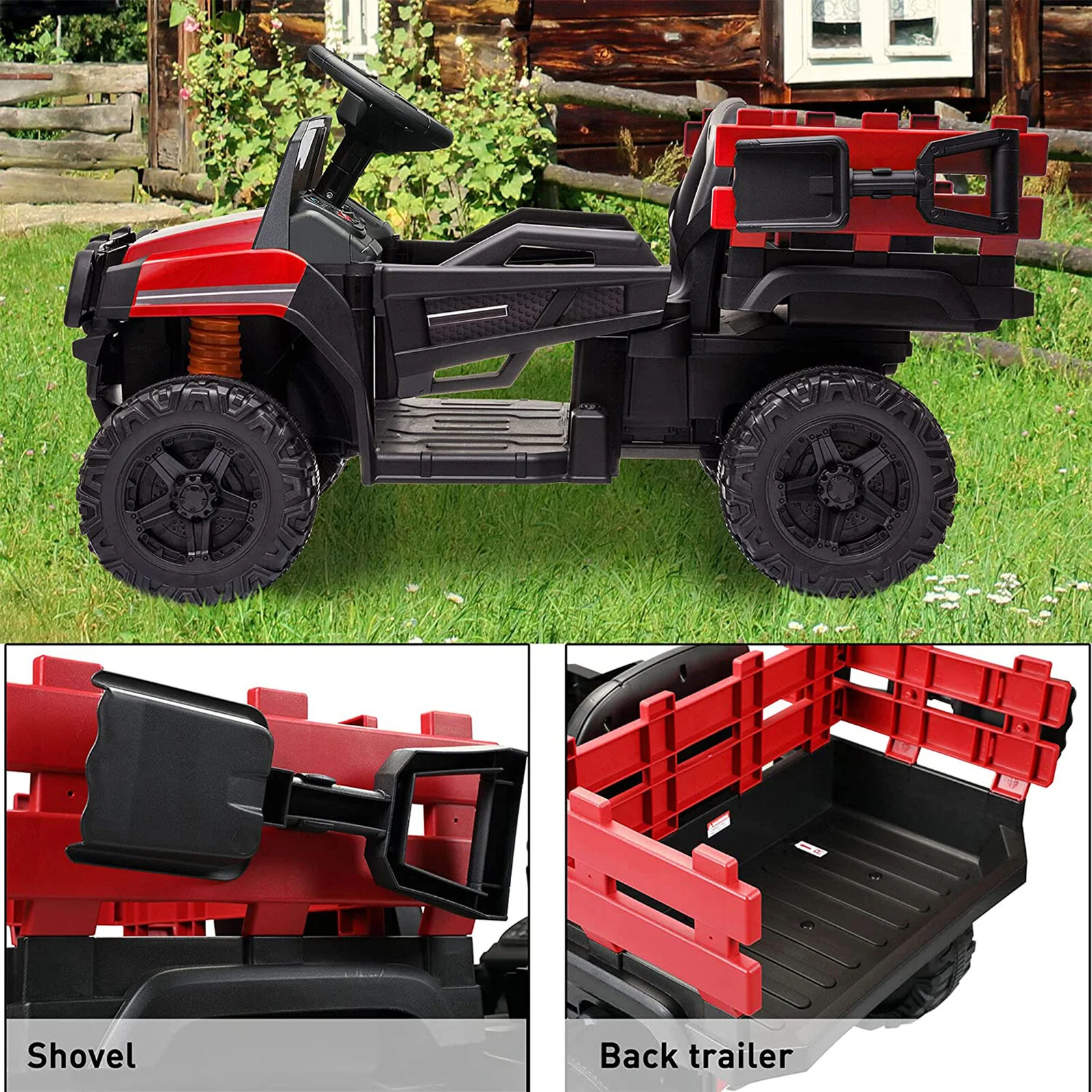 TOBBI 12V Electric Farm Truck Ride On with Trailer - Red - Image 5