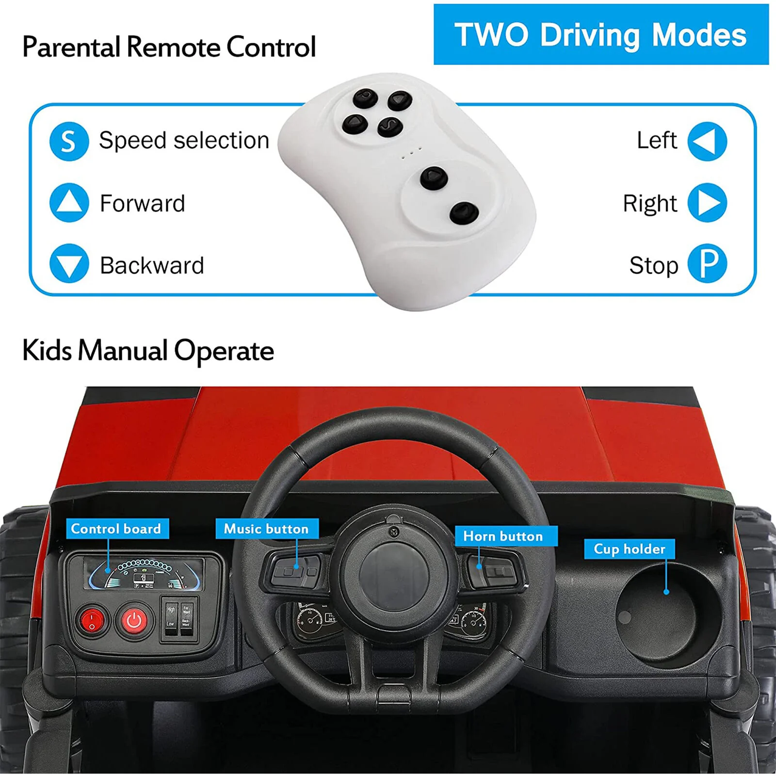 TOBBI 12V Electric Farm Truck Ride On with Trailer - Red - Image 6