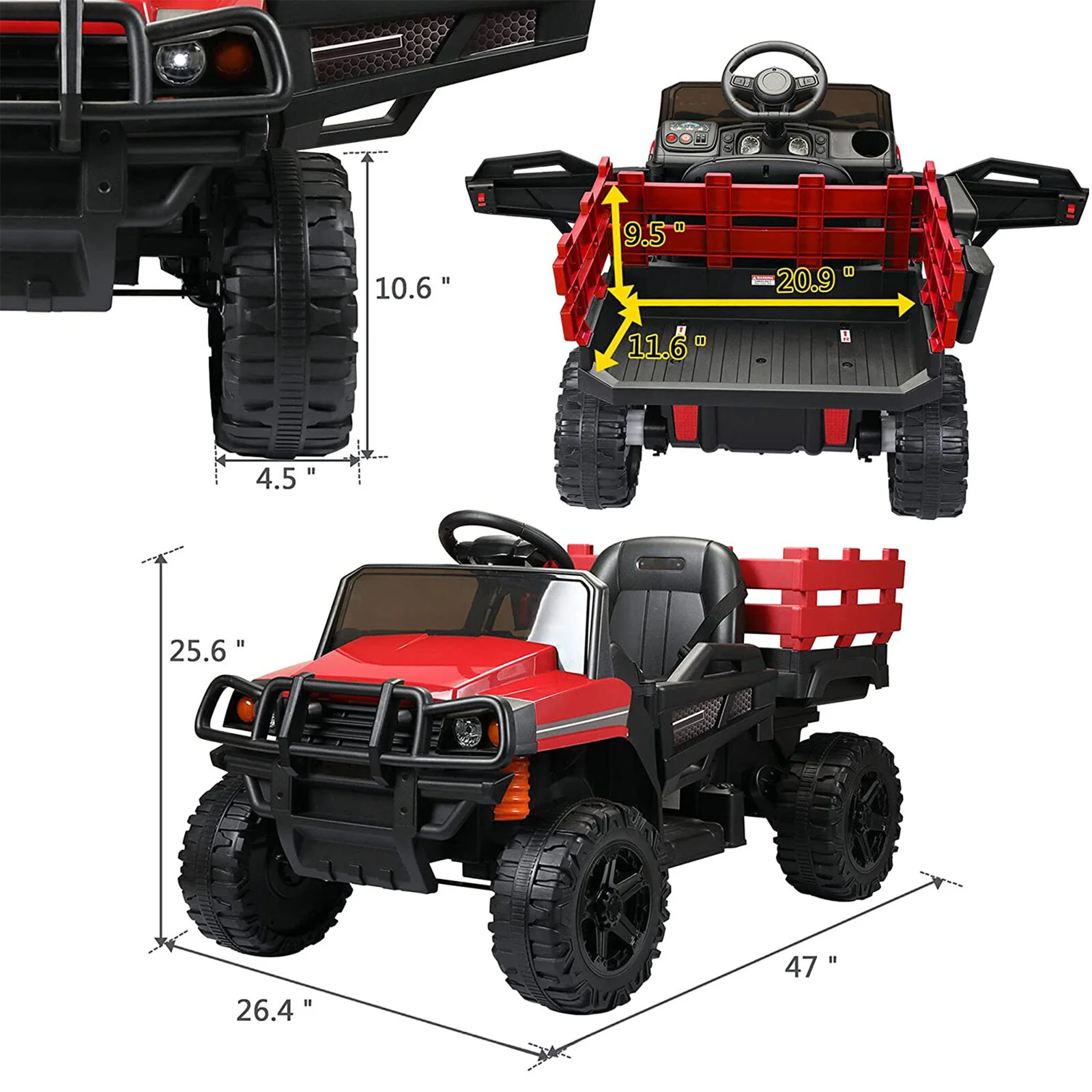 TOBBI 12V Electric Farm Truck Ride On with Trailer - Red - Image 7