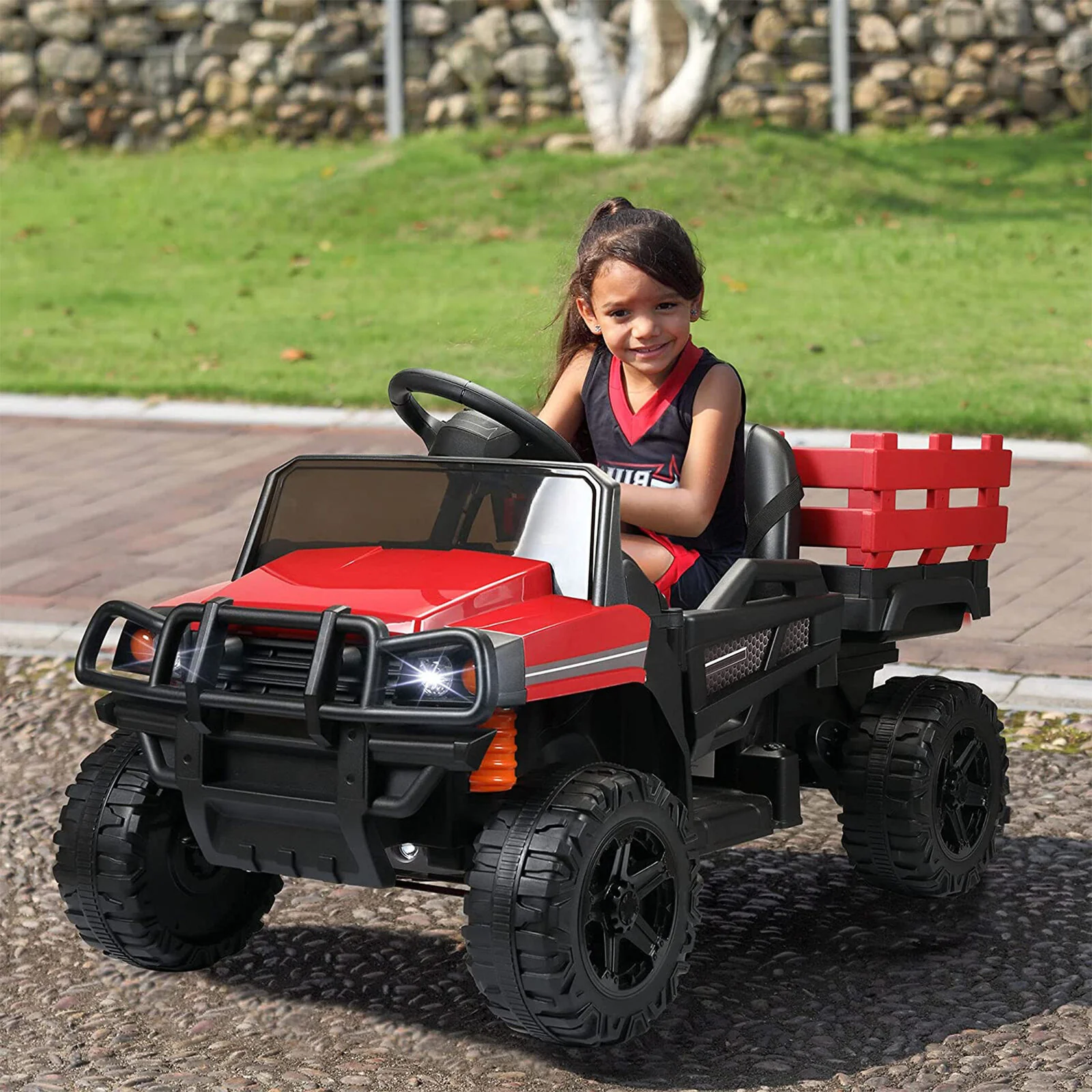 TOBBI 12V Electric Farm Truck Ride On with Trailer - Red - Image 8
