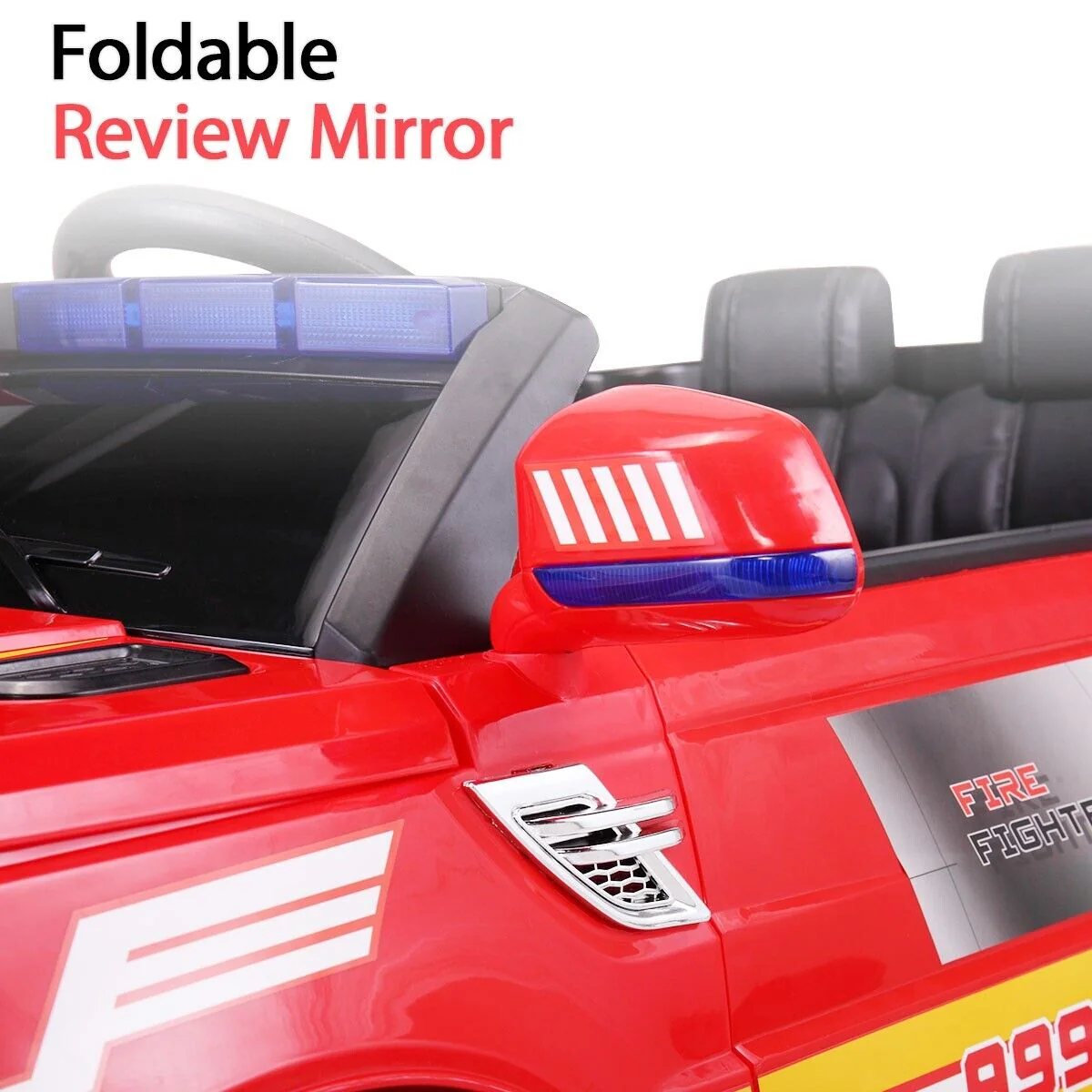 TOBBI 12V Electric Fire Truck Kids Ride-On Police Car with Megaphone, Remote Control, and Lights - Image 5