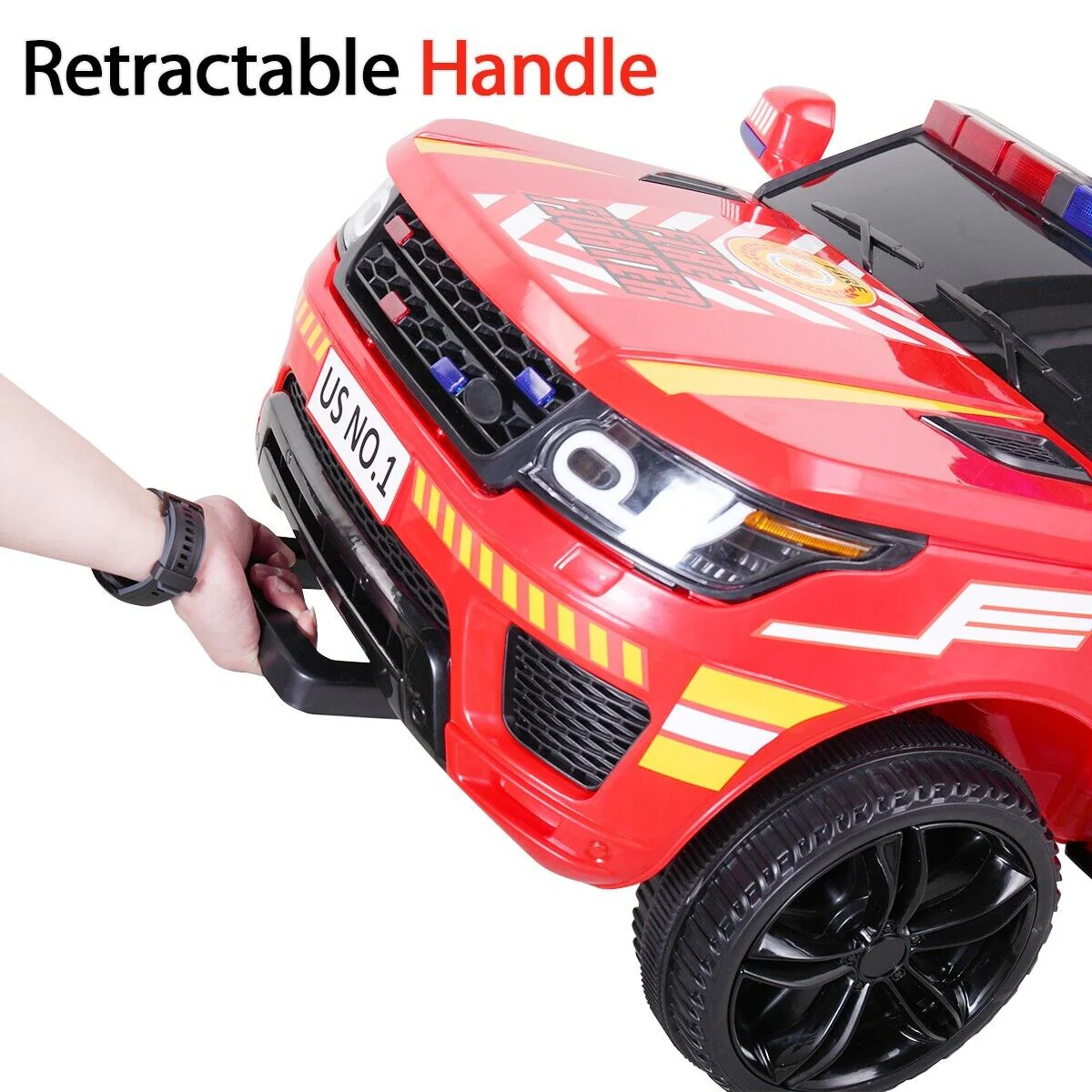 TOBBI 12V Electric Fire Truck Kids Ride-On Police Car with Megaphone, Remote Control, and Lights - Image 8